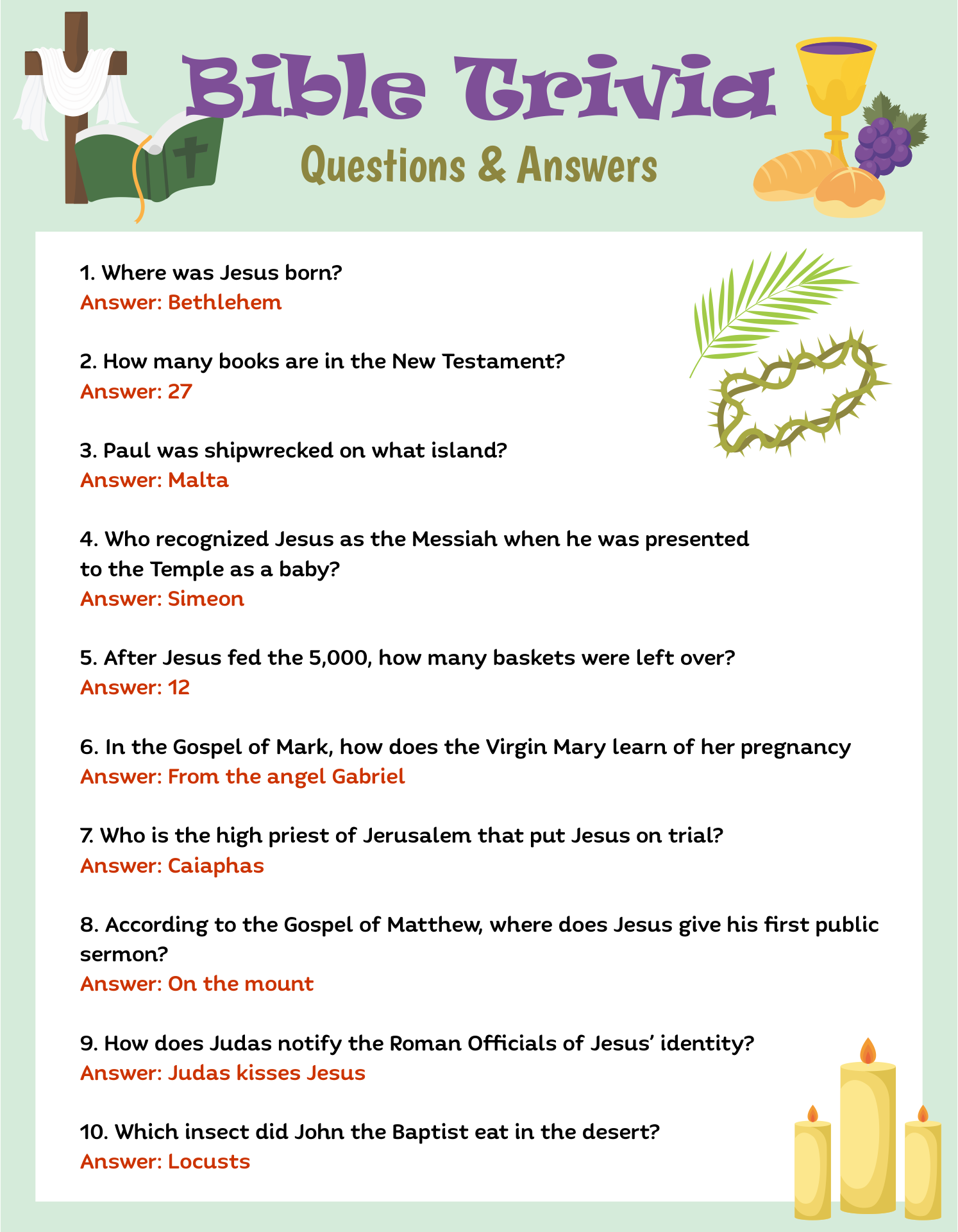 Printable Bible Trivia Questions And Answers Bible Quiz Questions Bible Facts Bible Quiz