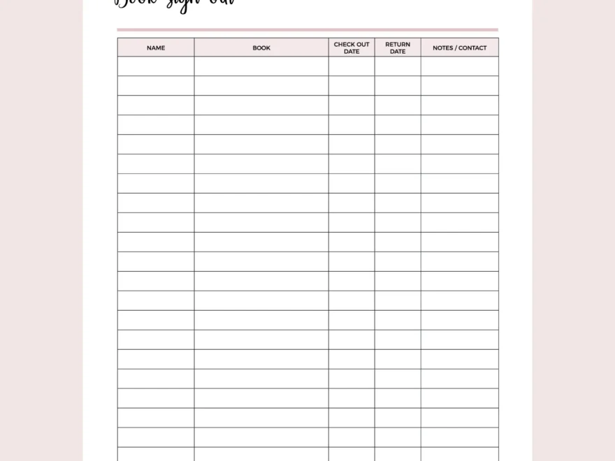 Printable Book Borrowing Sign Out Form Instant Download PDF A4 US Letter Plan Print Land