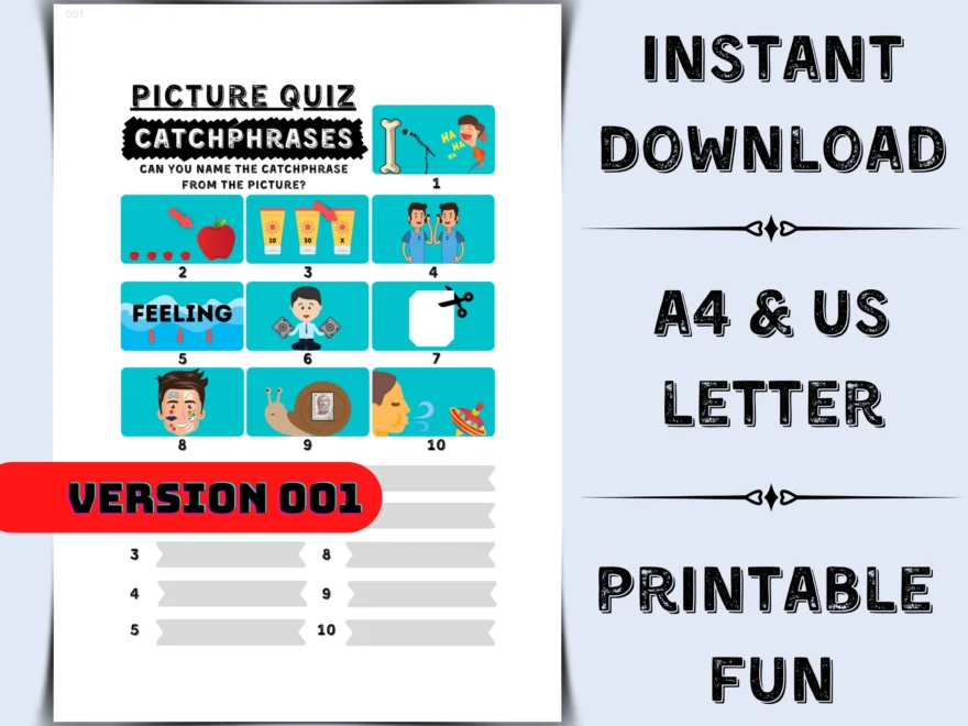 Printable Catchphrase Picture Quiz Family Trivia Game PDF Etsy