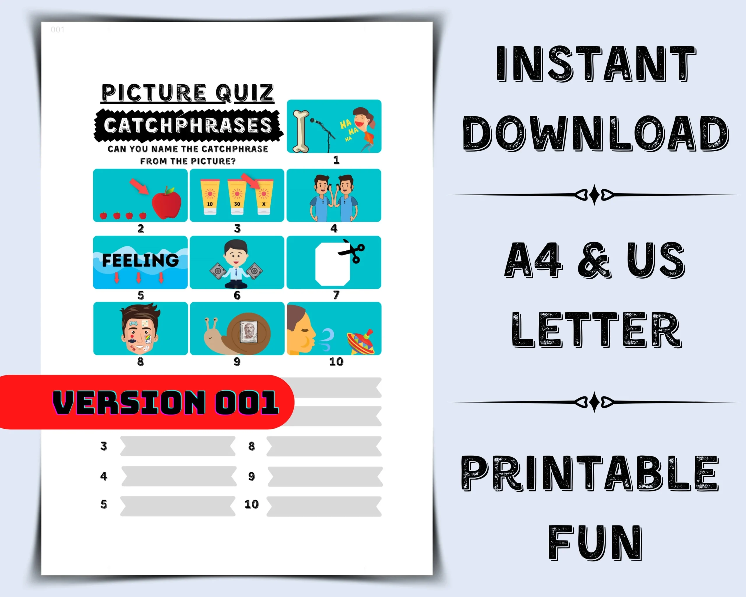 Printable Catchphrase Picture Quiz Family Trivia Game PDF Etsy