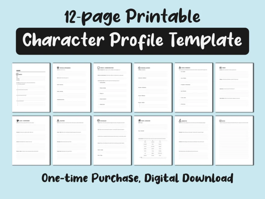 Printable Character Profile Template Character Creation Tool 12 Pages US Letter PDF Download Etsy
