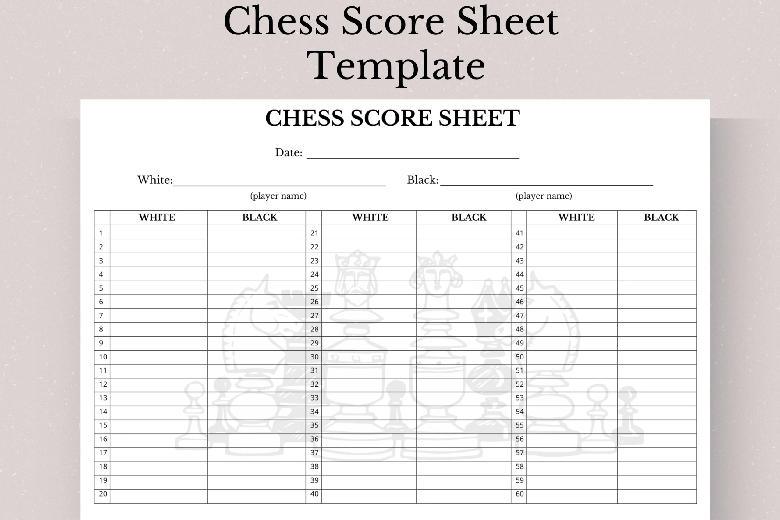 Printable Chess Score Sheet Template Printable Chess Score Card Chess Score Sheet Chess Scoring Guide Chess Board Game Chess Etsy