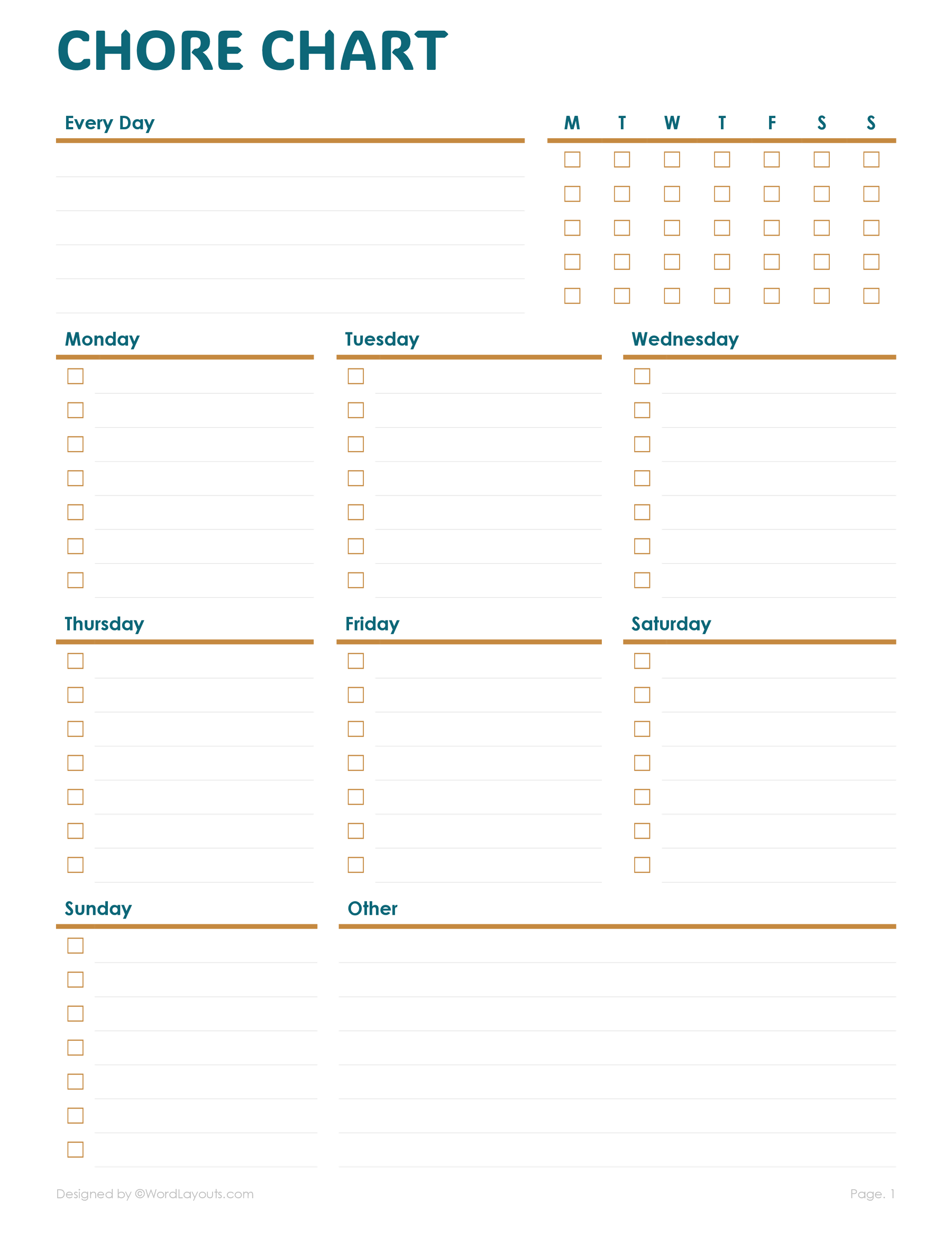 Free Editable Printable Chore Charts Adult
