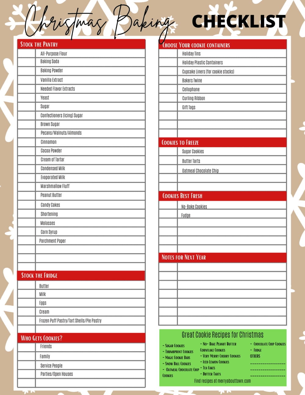 Cookie Ingredient List Printable