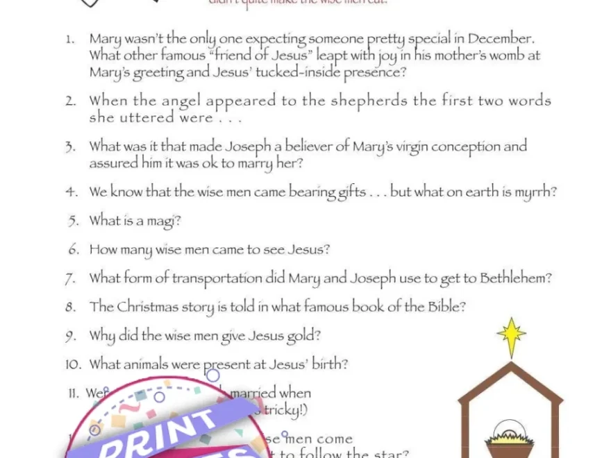 Printable Christmas Hard Bible Trivia Party Game Print Games Now
