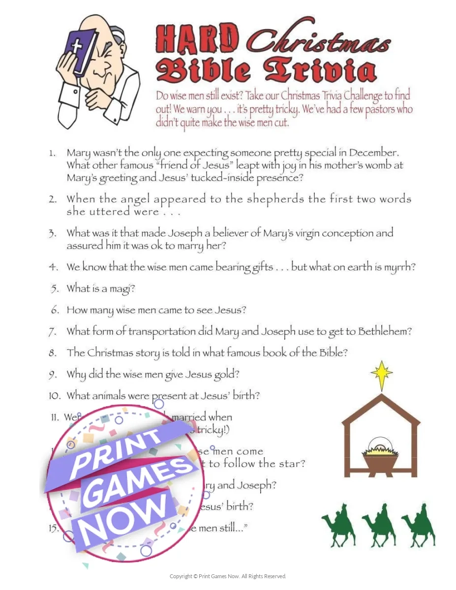 Printable Christmas Hard Bible Trivia Party Game Print Games Now Printable Christmas Hard Bible Trivia Party Game Print Games Now
