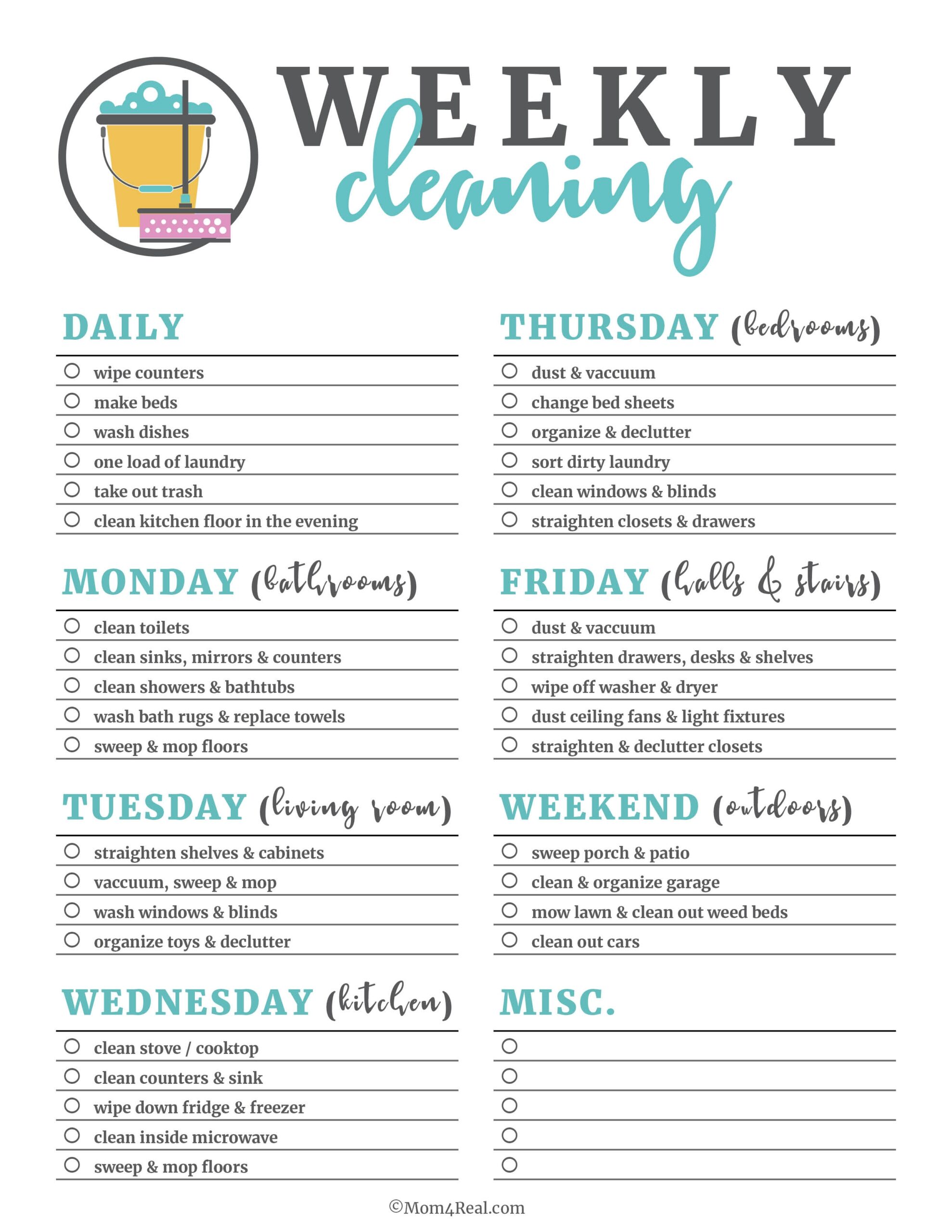 Printable Home Cleaning Schedule