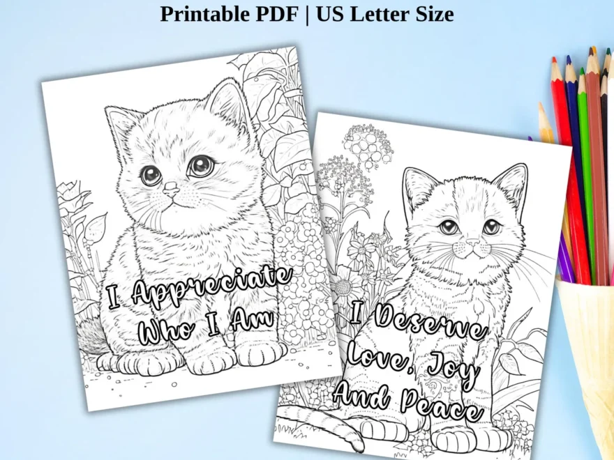 Printable Coloring Pages For Adults Kids Cat Coloring Poster Positive Affirmation Quote For Self Love Mental Health Relaxing Coloring Etsy