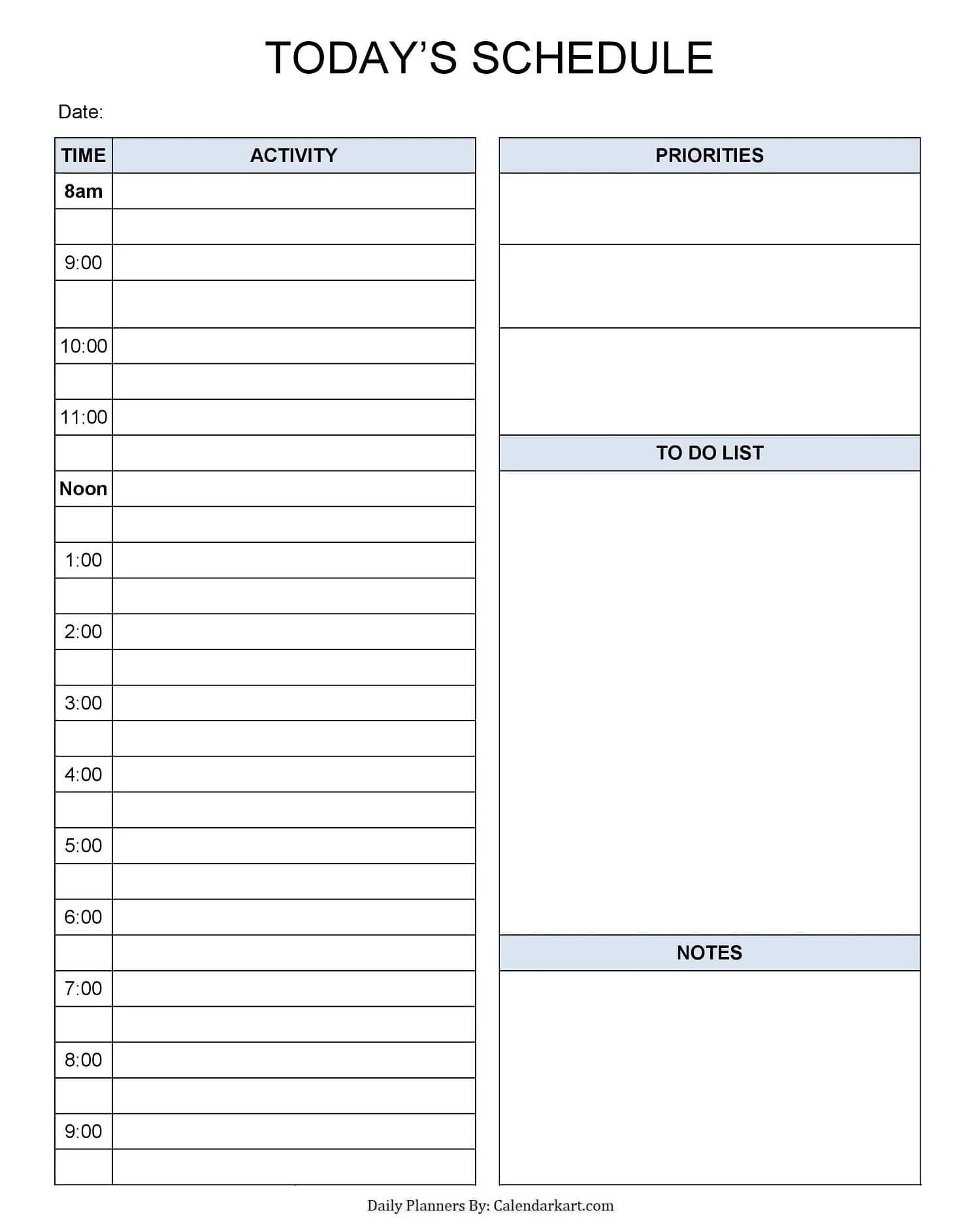 Free Printable Blank Daily Planner