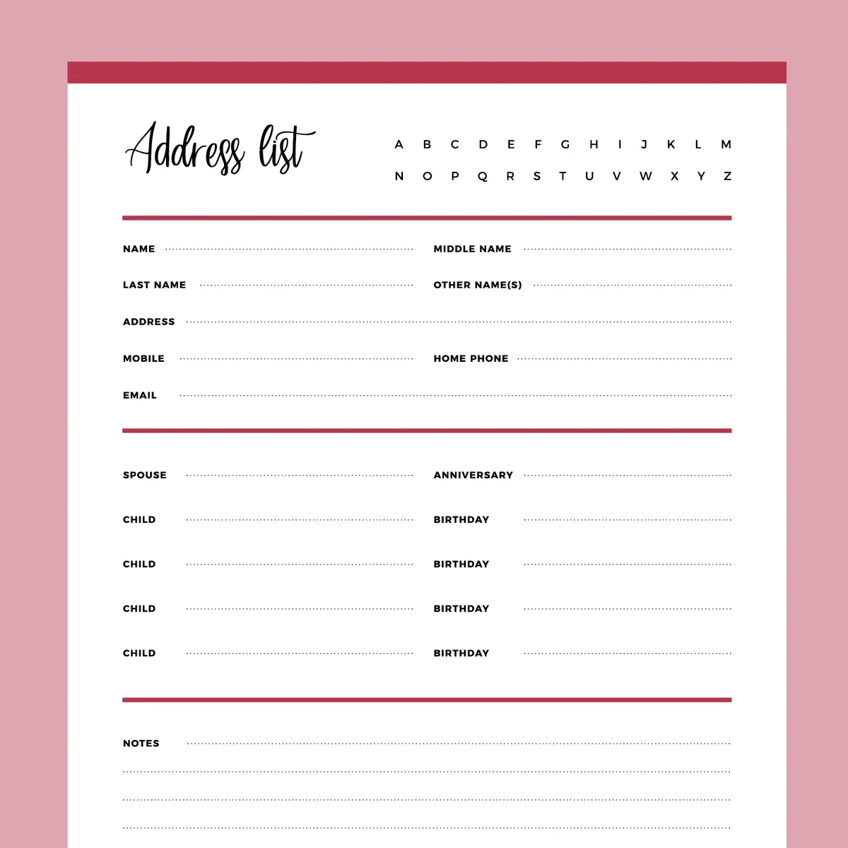 Printable Detailed Address Book Template Instant Download PDF A4 US Letter Plan Print Land