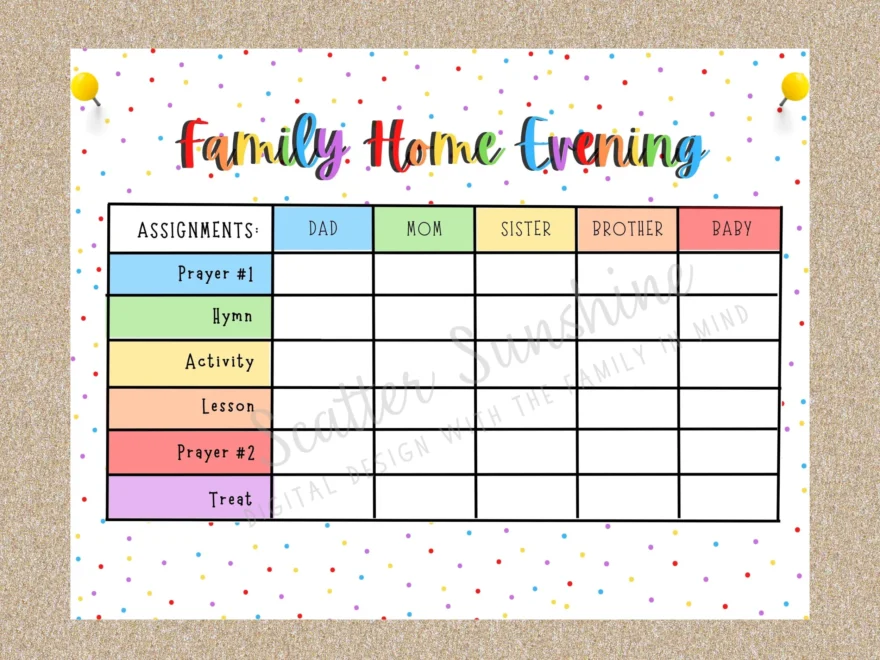 Printable Family Home Evening Chart Editable FHE Chart Assignments For Each Family Member Come Follow Me Lessons At Home Customizable Chart Etsy