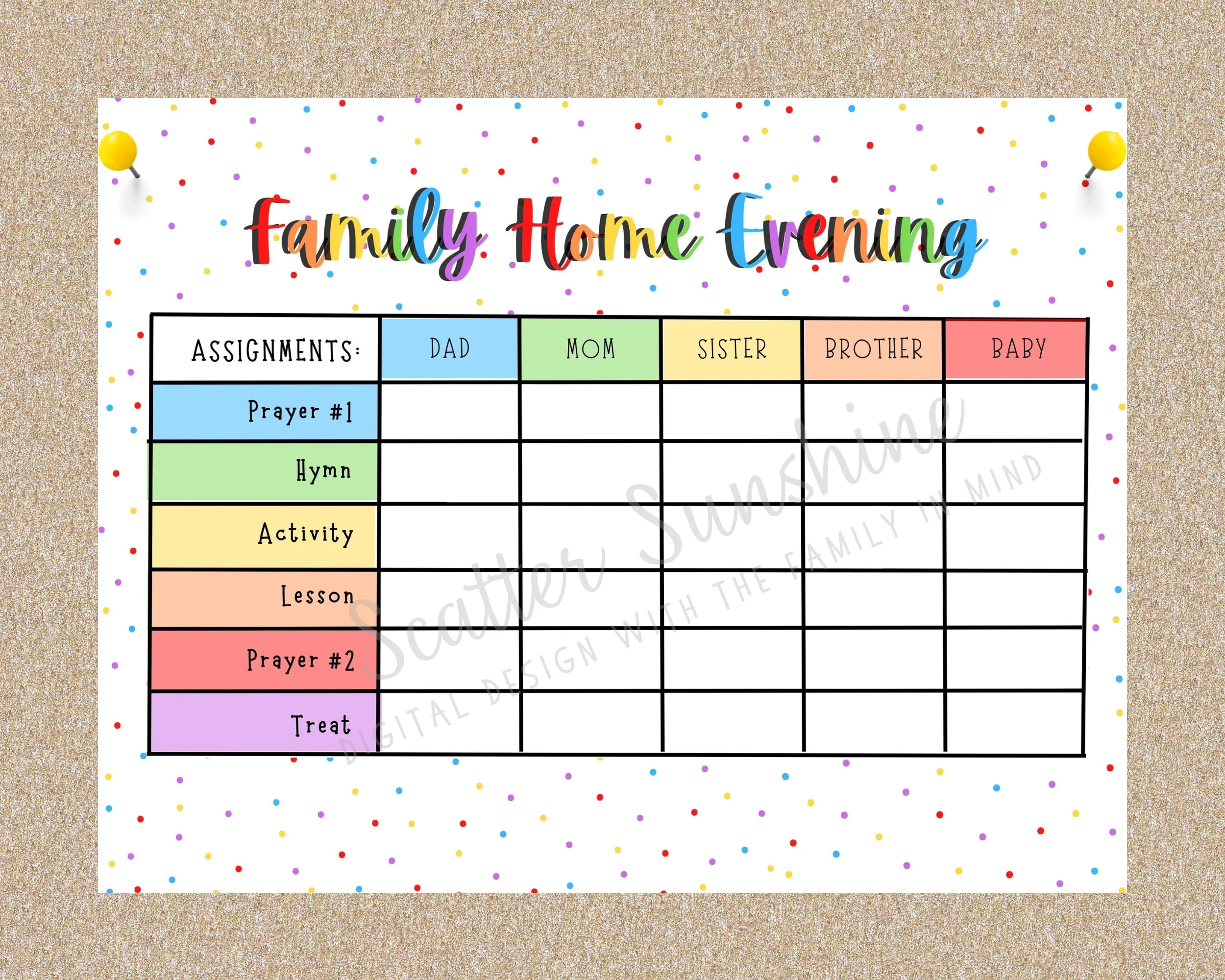 Printable Family Home Evening Chart Editable FHE Chart Assignments For Each Family Member Come Follow Me Lessons At Home Customizable Chart Etsy