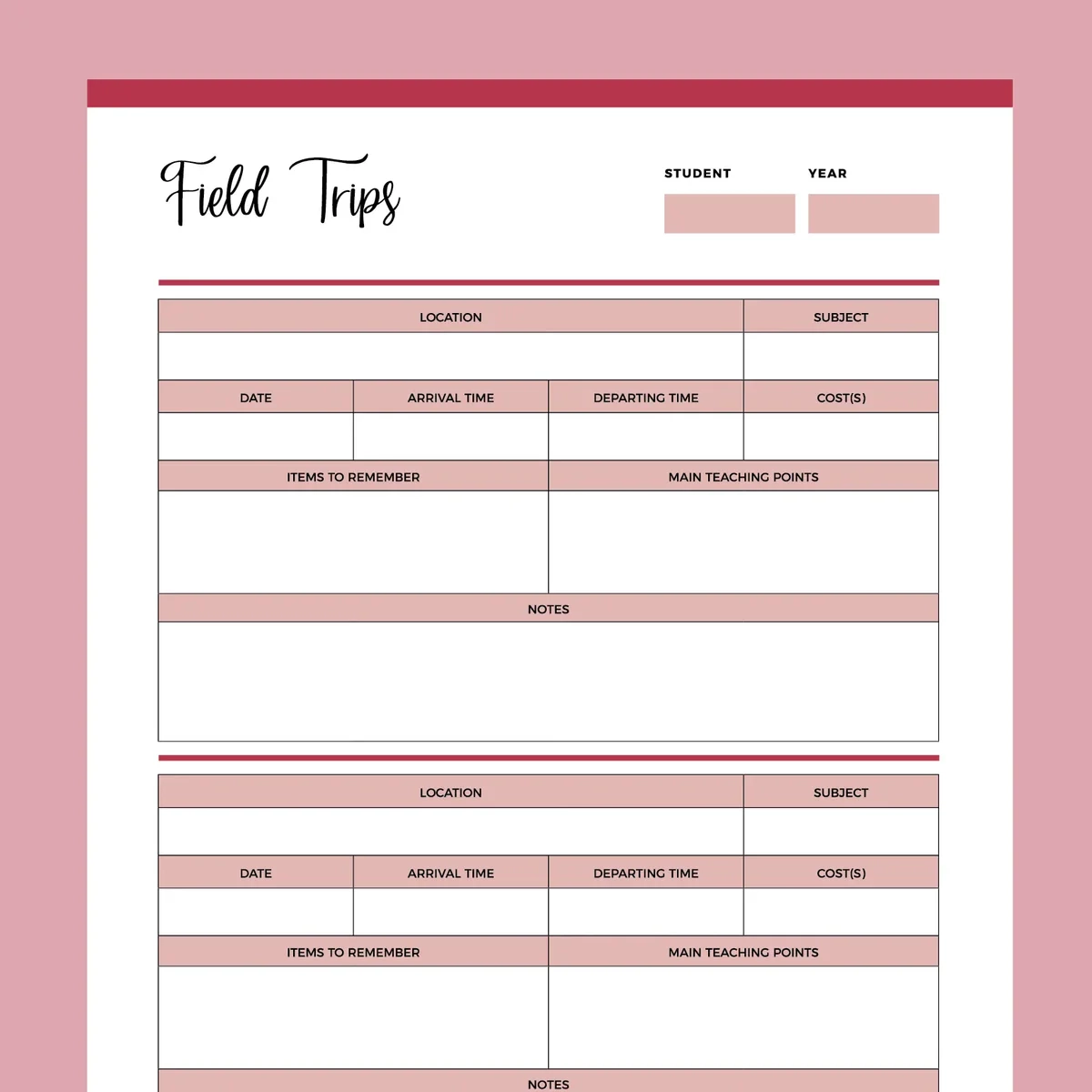 Field Trip Schedule Printable