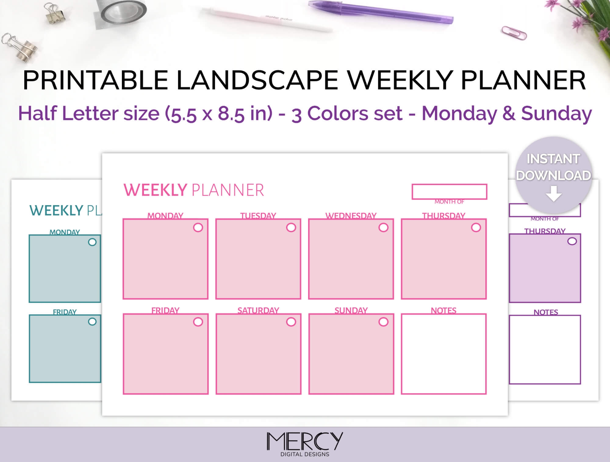 Printable Half Weekly Planner Cute Mercy Digital Designs