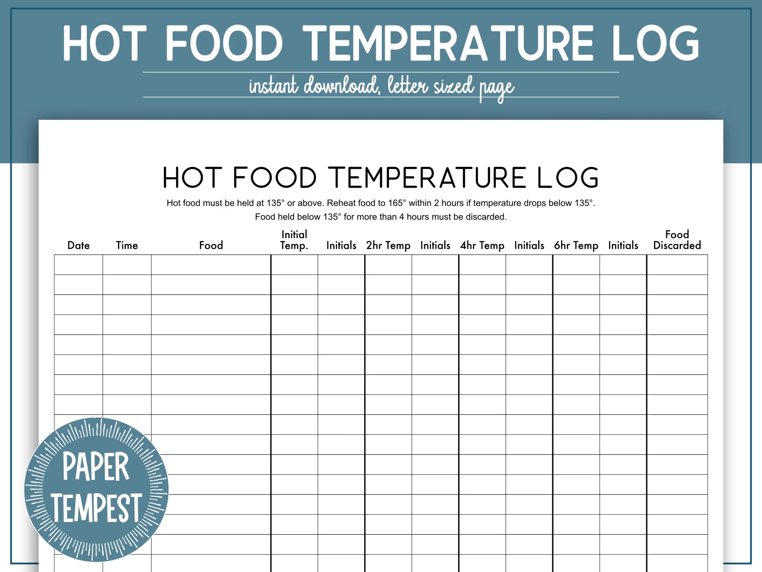 Printable Food Temperature Chart