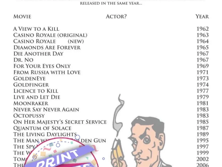 Printable James Bond Movies Party Game Print Games Now
