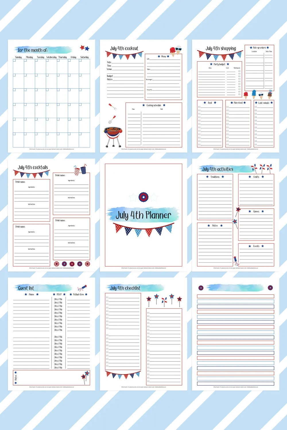 Printable July 4th Planner