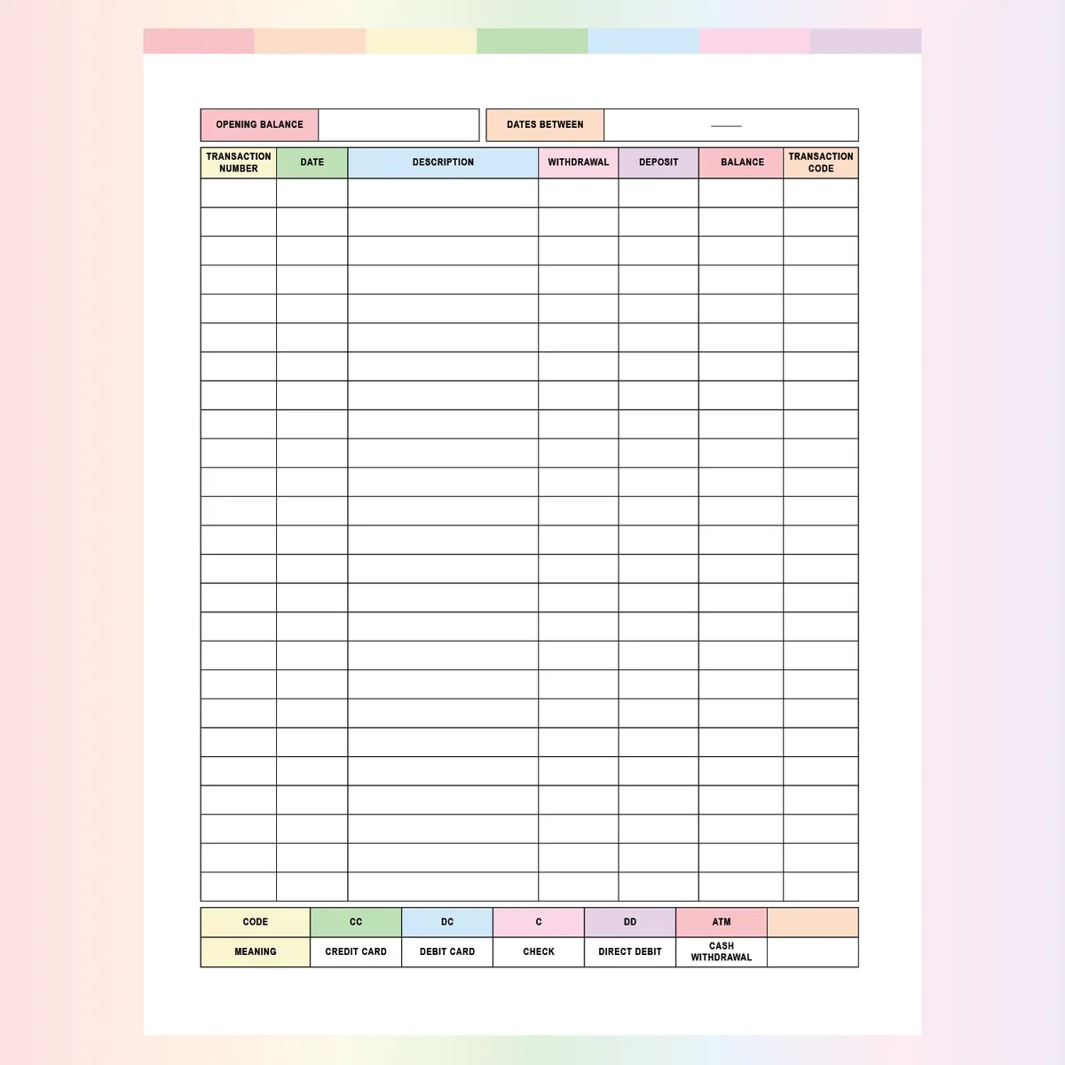Printable Ledger Sheet PDF A4 US Letter Sizes Instant Download Printable Plan Print Land