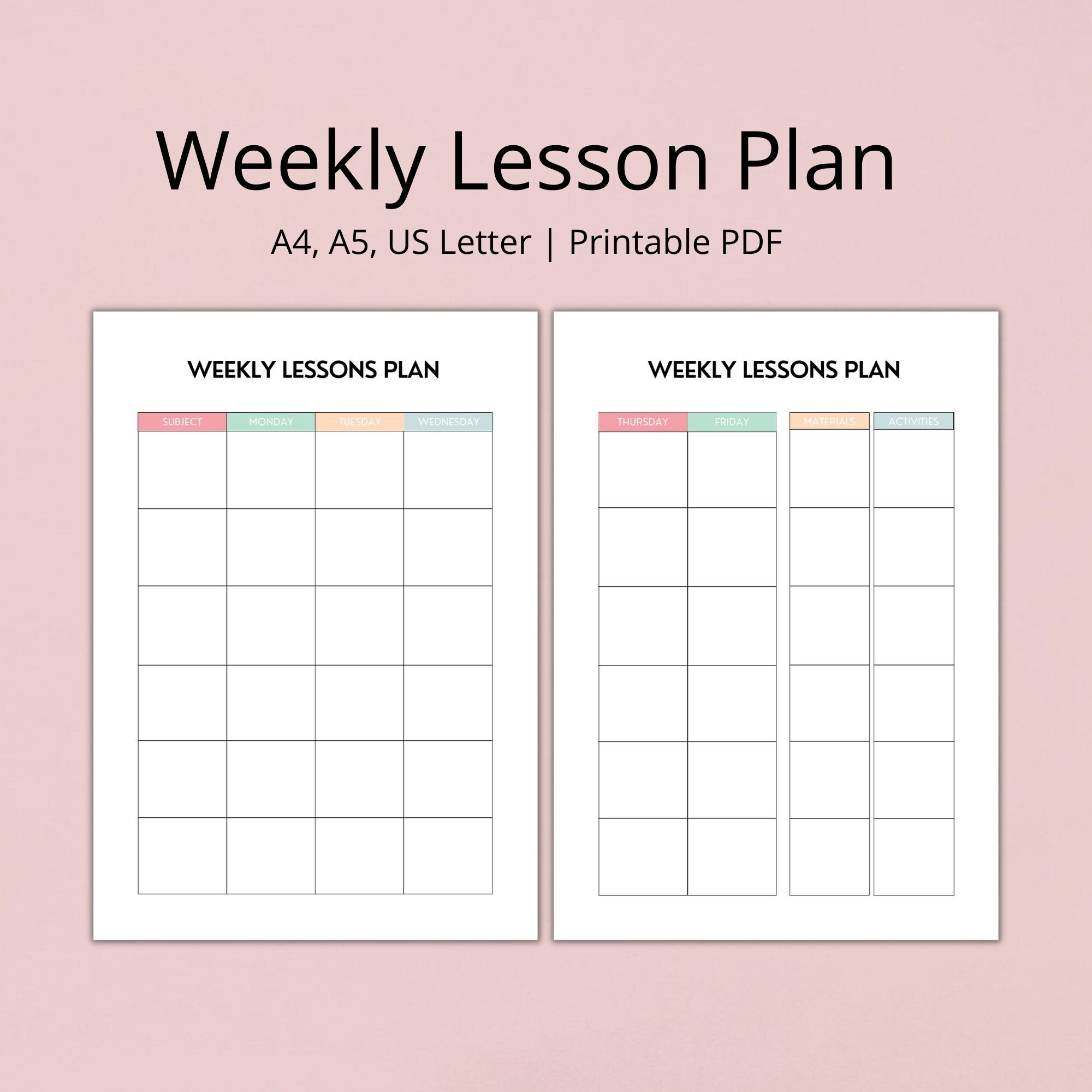 Printable Lesson Plan Teacher Lesson Planner Teacher Planner Lesson Plan Template A4 LETTER A5 PDF Etsy