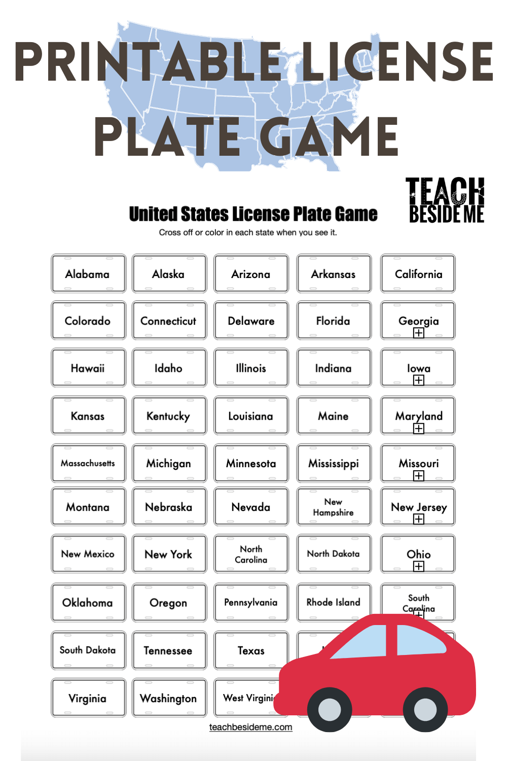 Printable License Plate Game Teach Beside Me