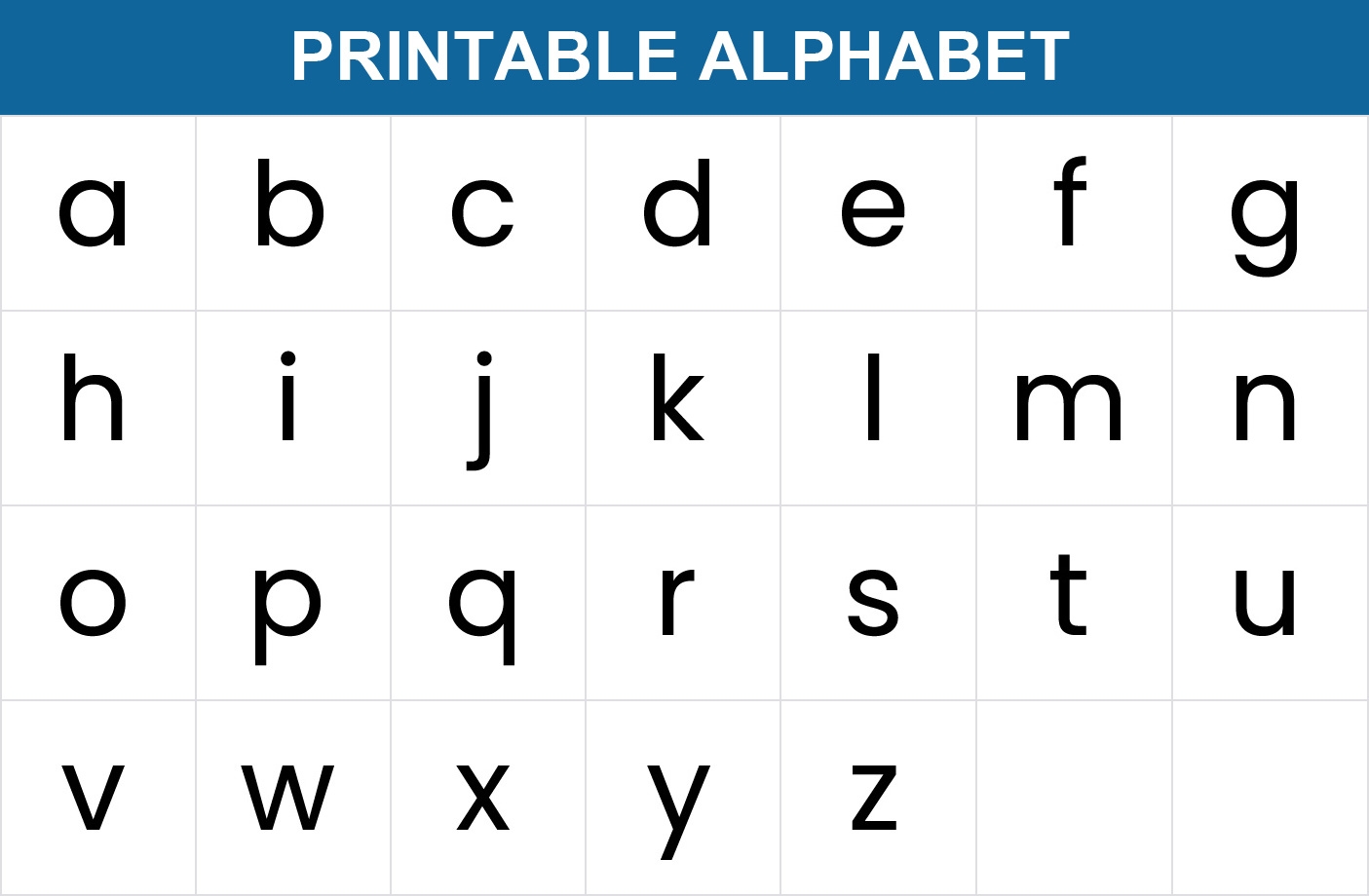 Lowercase Alphabet List Printable
