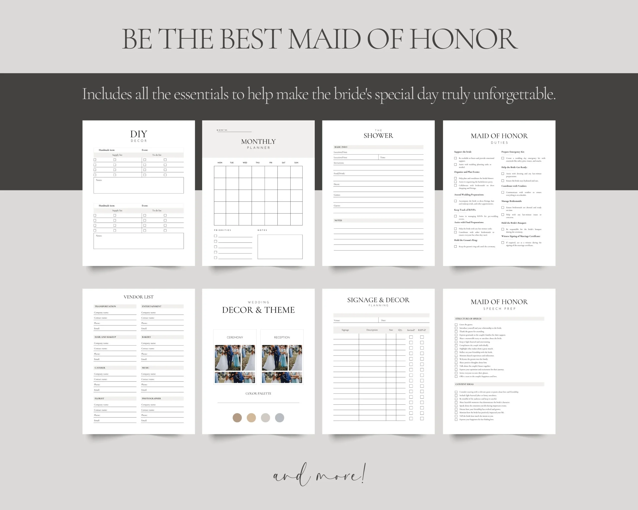 Printable Maid Of Honor Planner Duties Checklists Template PDF Wedding Planner Bundle Bachelorette Party Bridal Shower To Do List Etsy