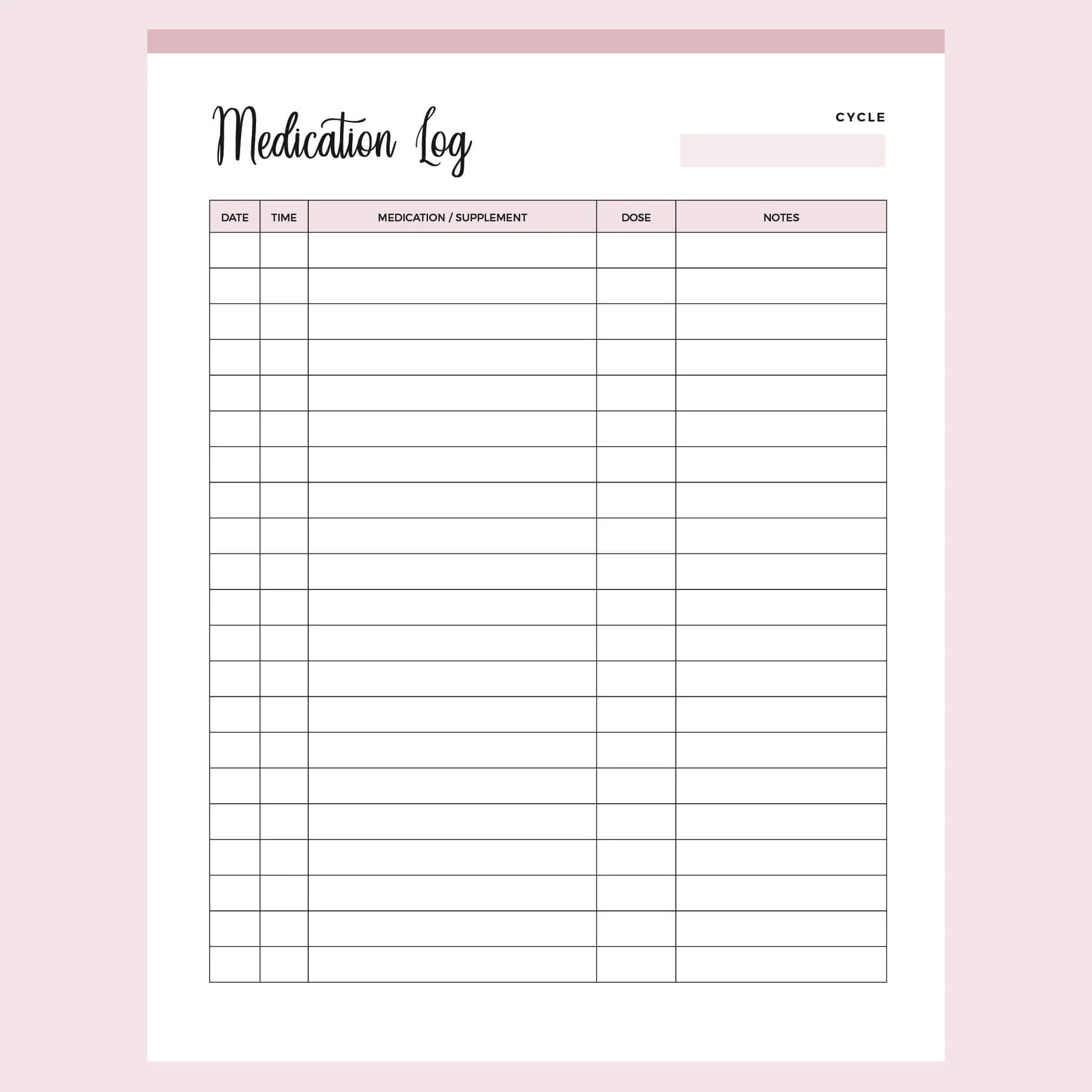 Printable Medication Log Sheet