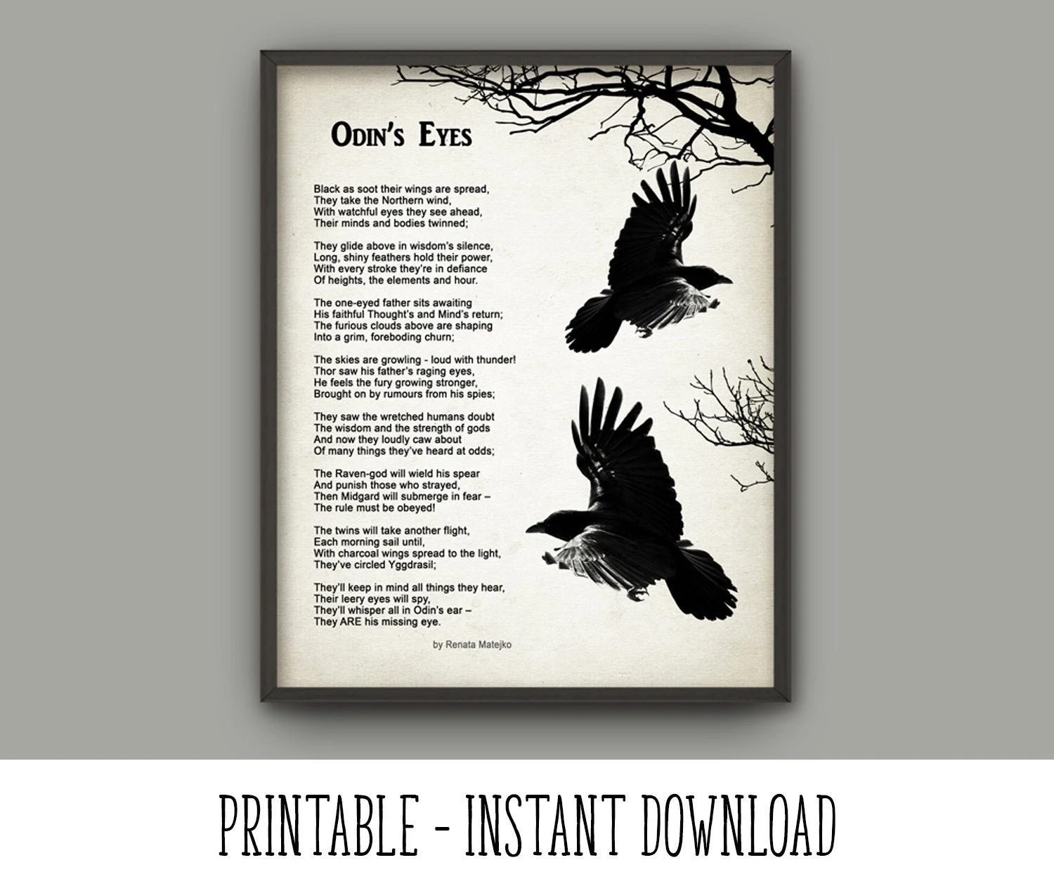 PRINTABLE Odin s Eyes Poem Printable Viking Wall Art Norse Mythology Raven Hugin And Munin Poem Print INSTANT DOWNLOAD Etsy