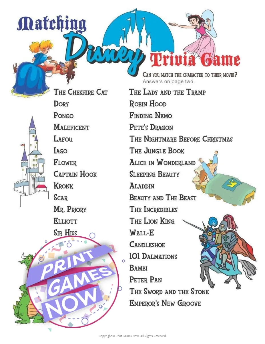 Printable Pop Culture Disney Trivia Party Game Print Games Now Printable Pop Culture Disney Trivia Party Game Print Games Now