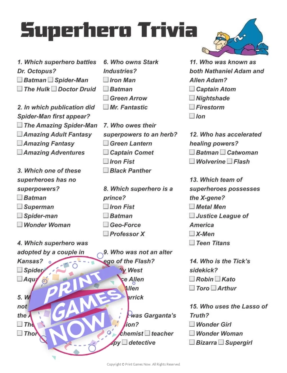 Pop Culture Quiz Printable Pop Culture Quiz Printable