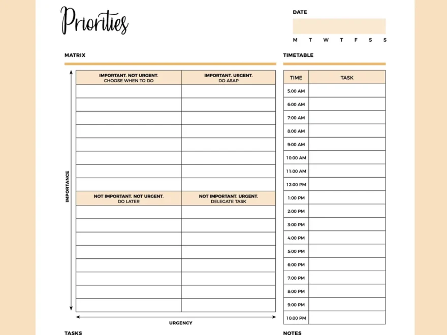 Printable Priority Matrix And Planner Instant Download PDF A4 US Letter Plan Print Land