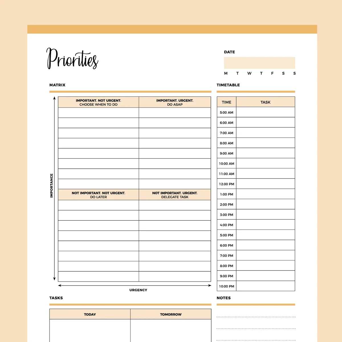 Printable Priority Matrix And Planner Instant Download PDF A4 US Letter Plan Print Land