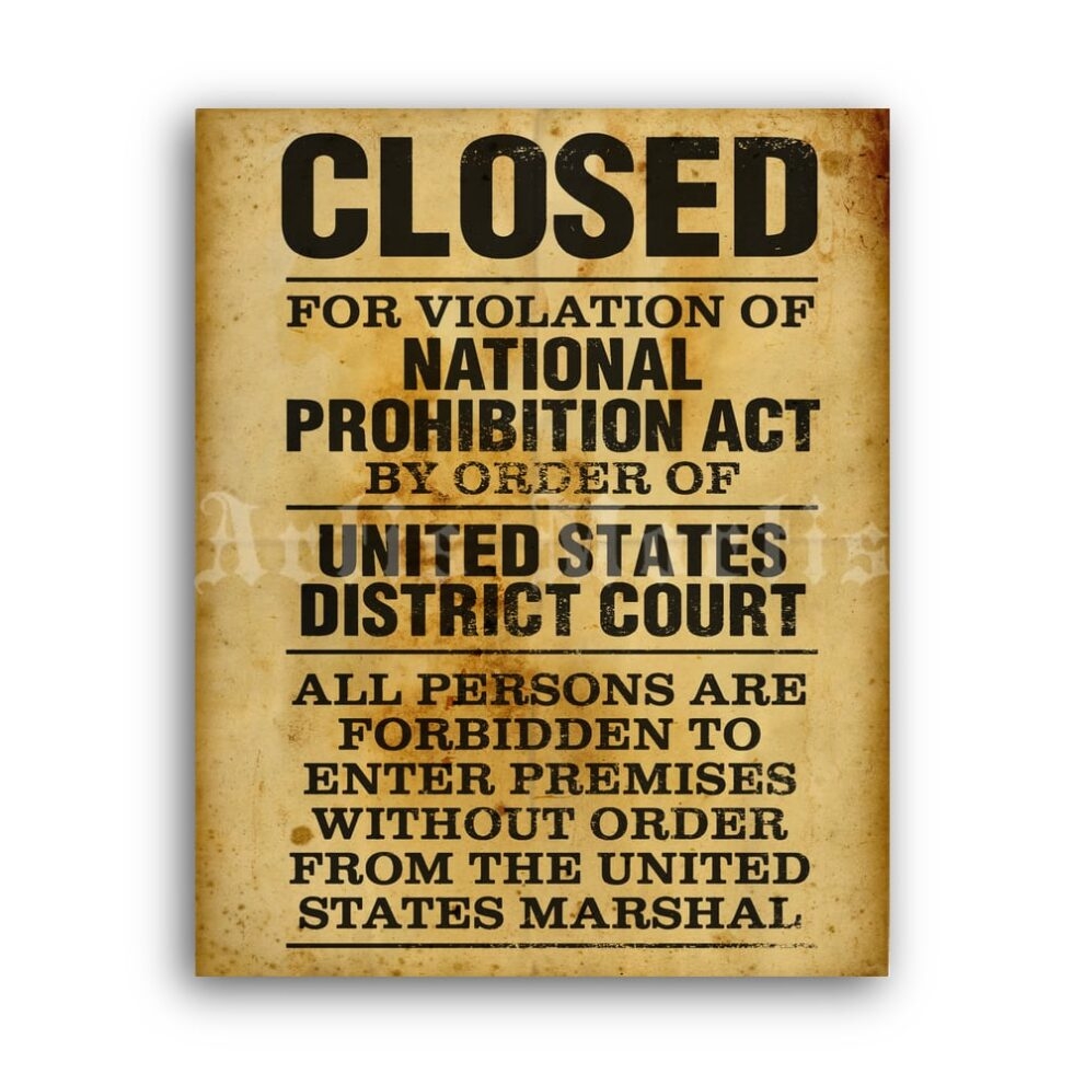 Printable Prohibition Closed Sign Vintage Bar Bootlegger Poster Printable Prohibition Closed Sign Vintage Bar Bootlegger Poster