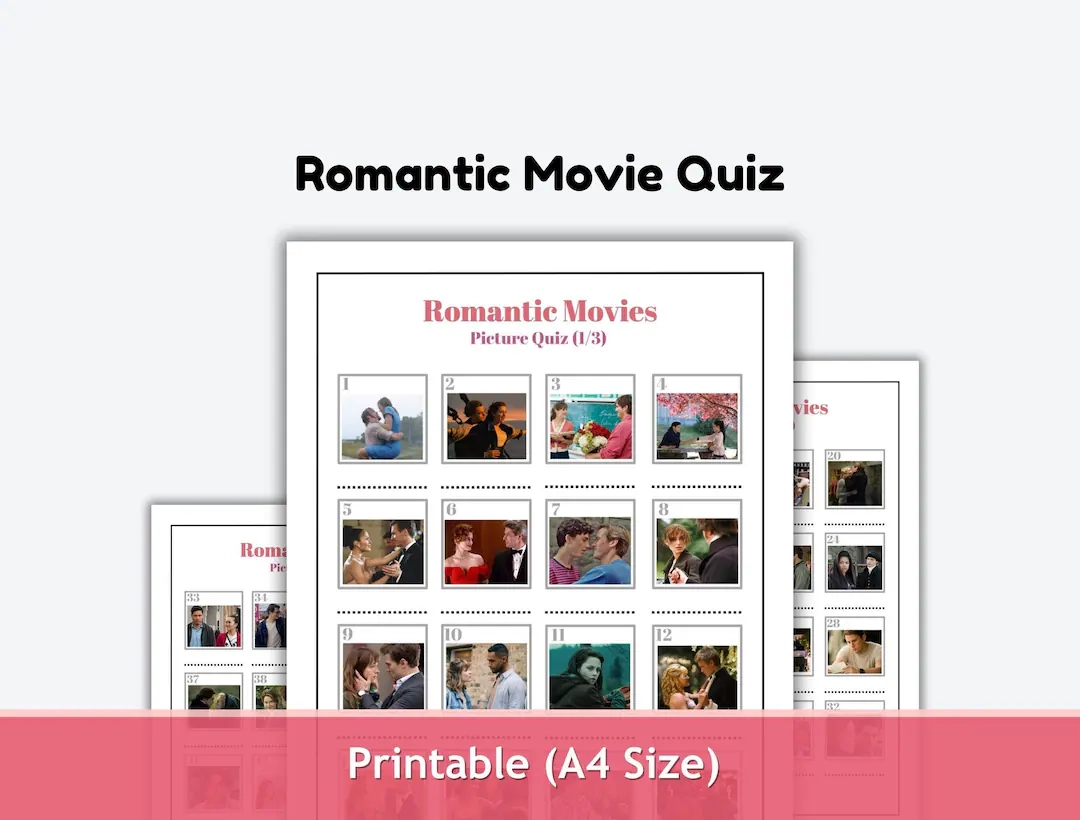 Printable Romantic Movies Quiz Valentines Day Game Date Night Couples Game Movie Trivia Pub Quiz Picture Quiz In PDF Etsy
