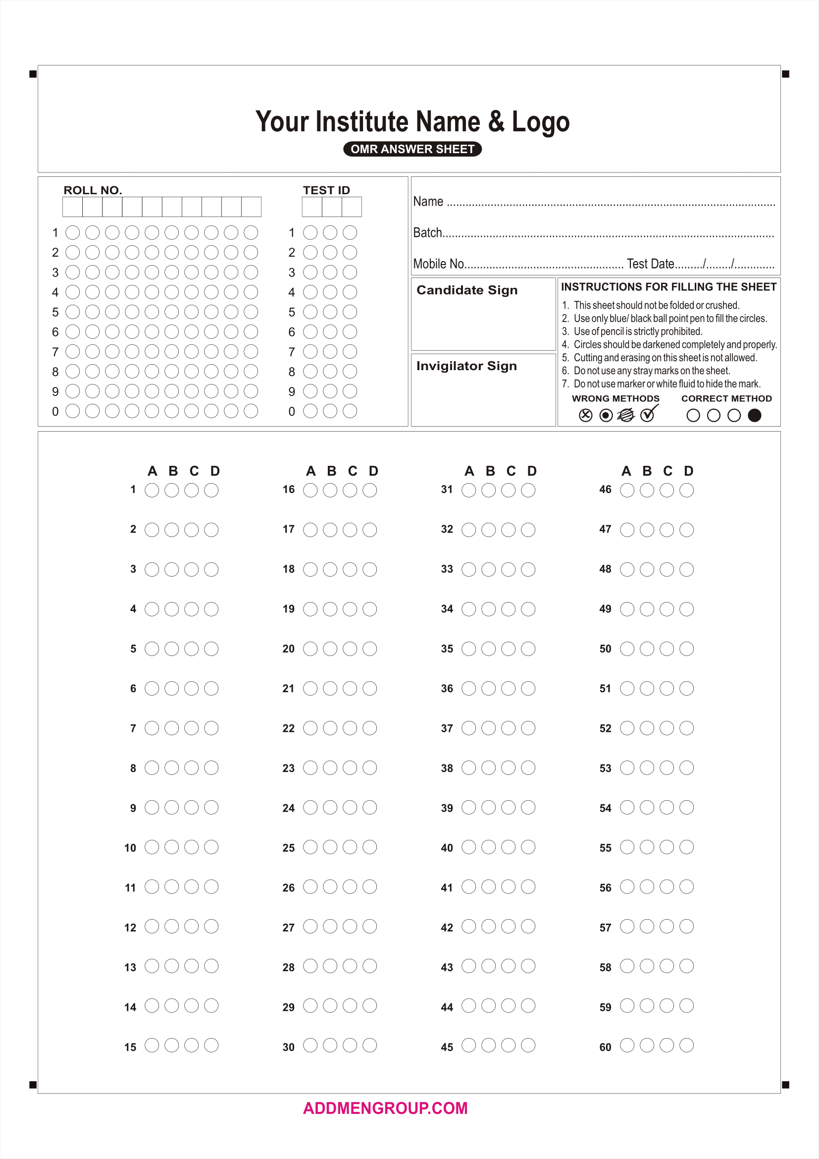 Cogat Scantron Sheet Printable