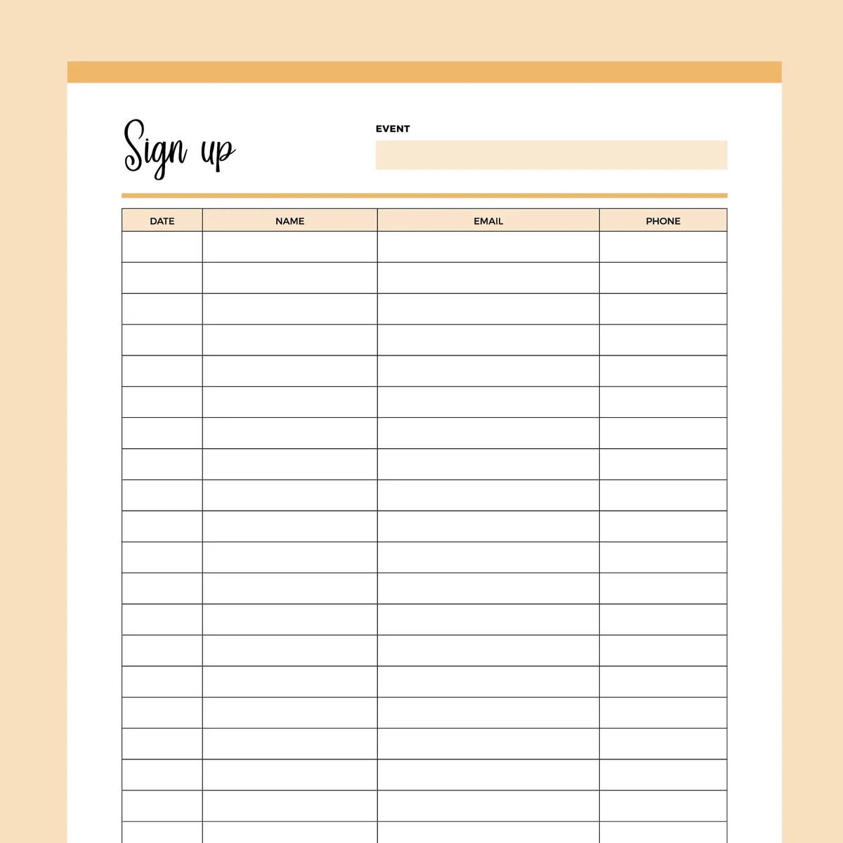Frre Printable Sign Up Sheet