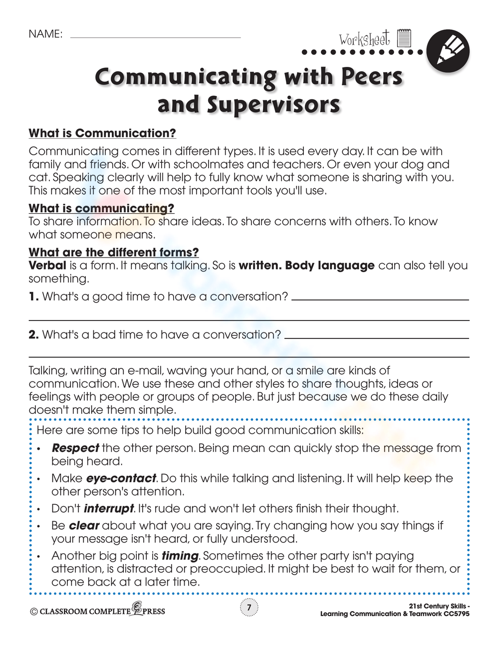 Printable Social Skills Worksheets