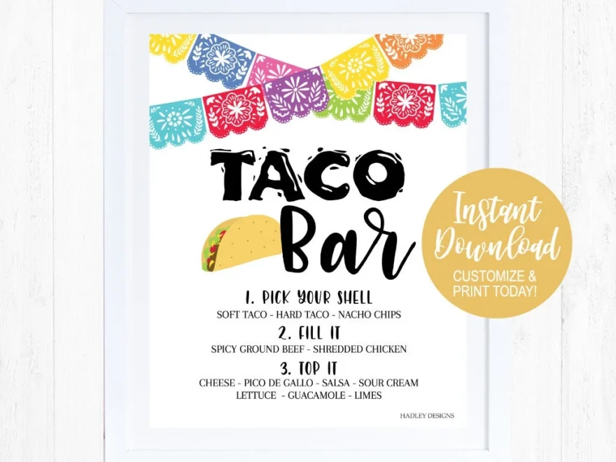 Printable Taco Bar Sign Template Editable Mexican Buffet Sign Decor Fiesta Birthday Poster Supplies Baby Bridal Shower Favor Decoration Etsy