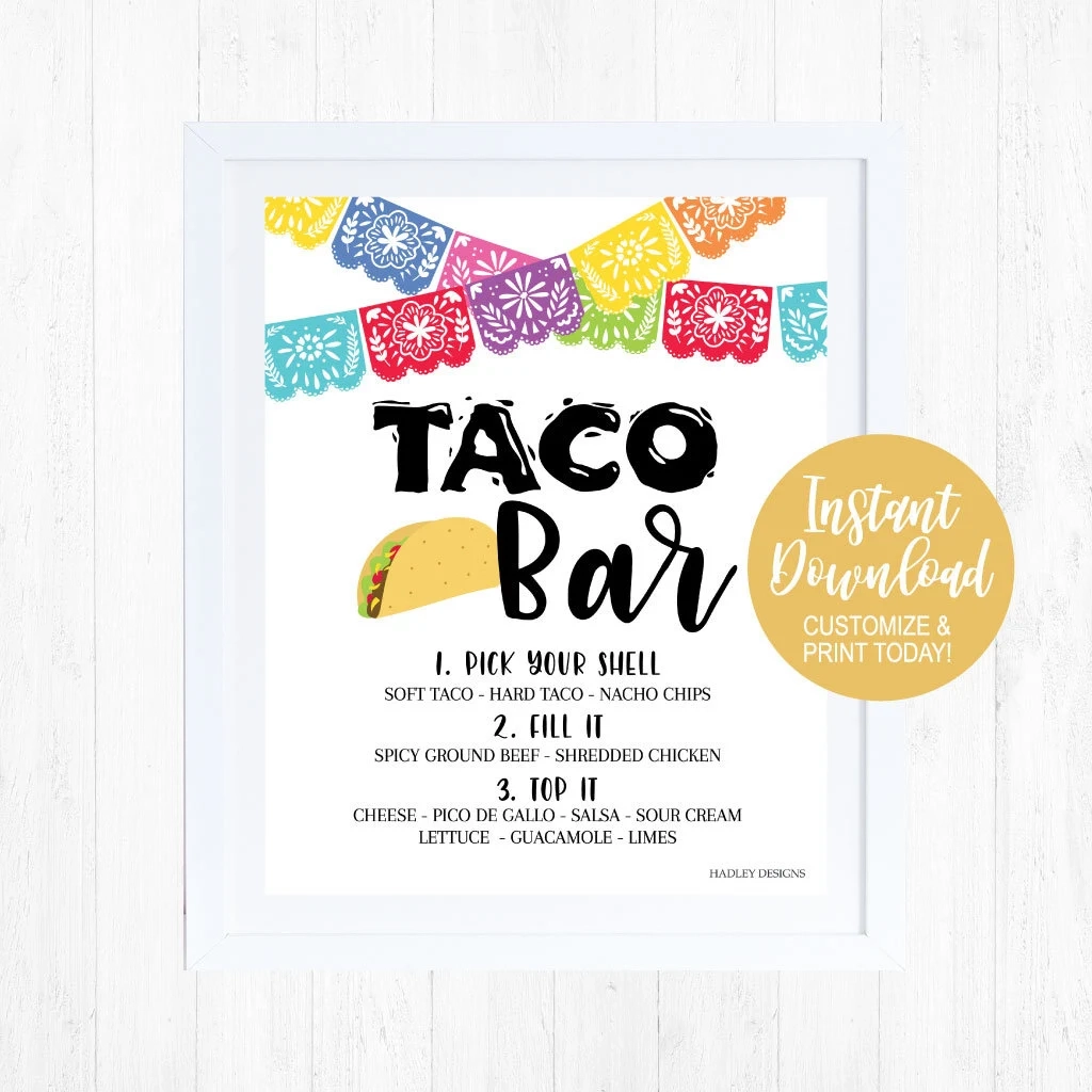 Printable Taco Bar Sign Template Editable Mexican Buffet Sign Decor Fiesta Birthday Poster Supplies Baby Bridal Shower Favor Decoration Etsy