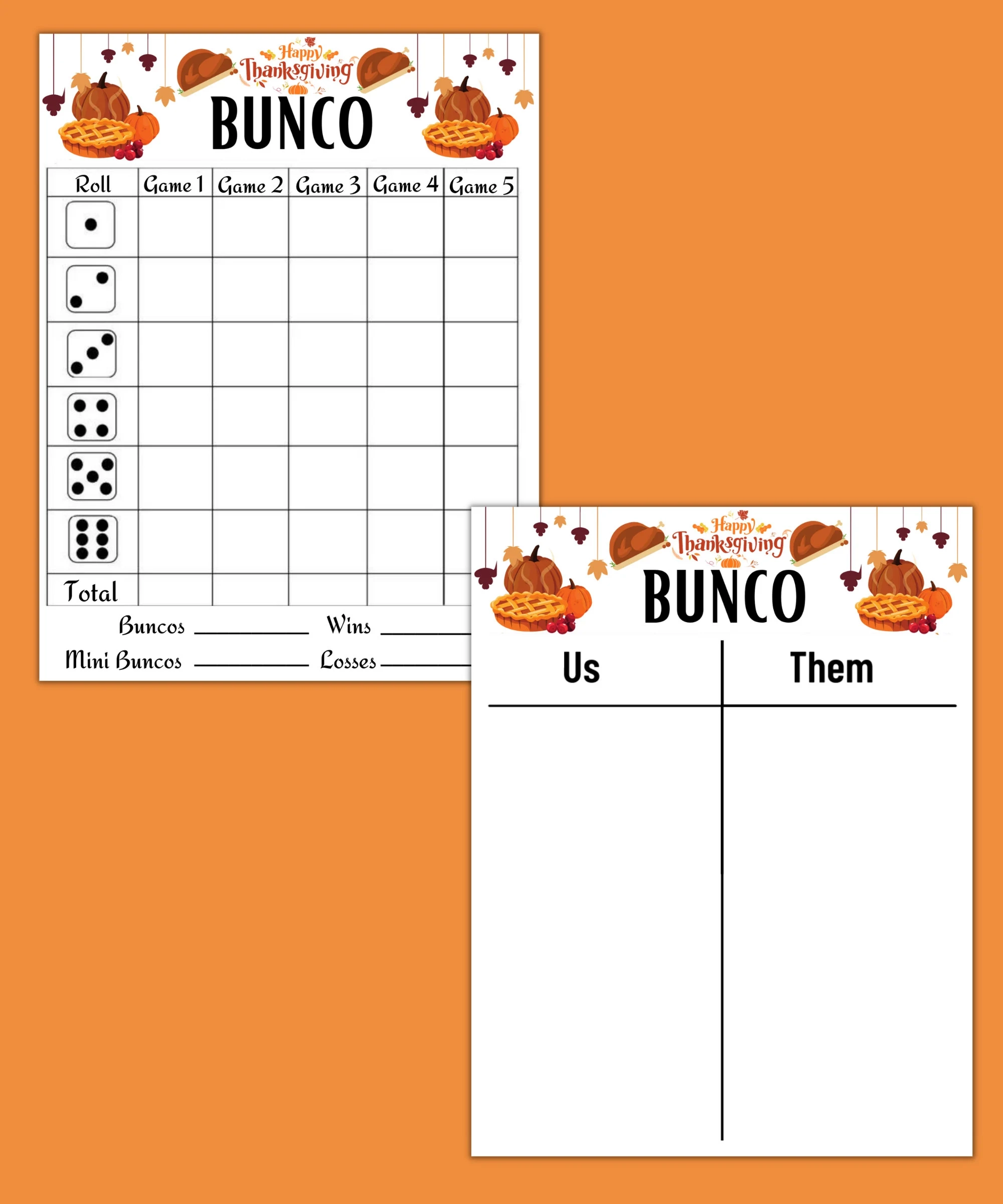 Printable Bunco Score Sheets For Thanksgiving