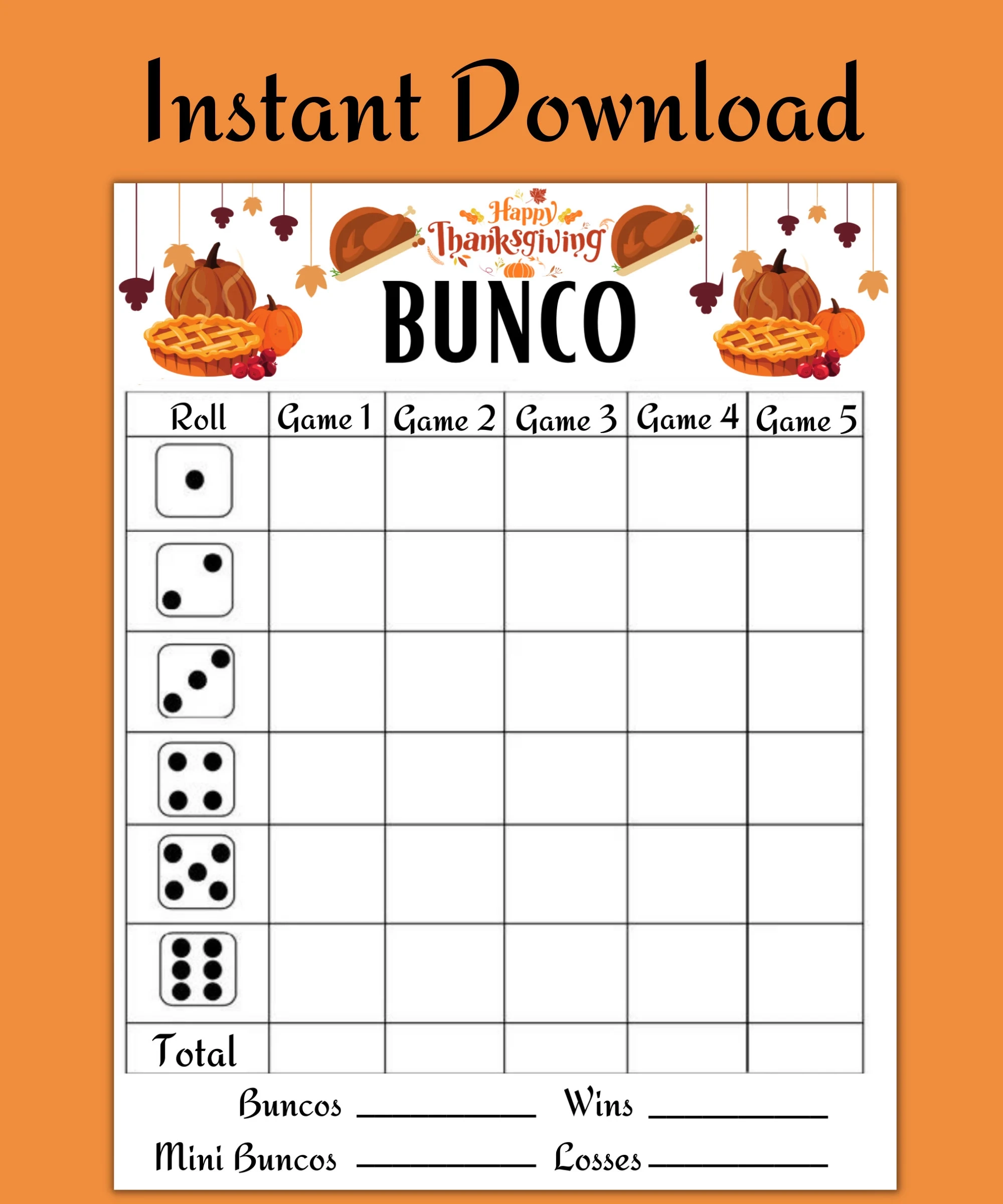 Printable Thanksgiving Bunco Score Card Sheet Bunco Printable Game Score Card Table Tally Sheet Family Thanksgiving Party Games Etsy