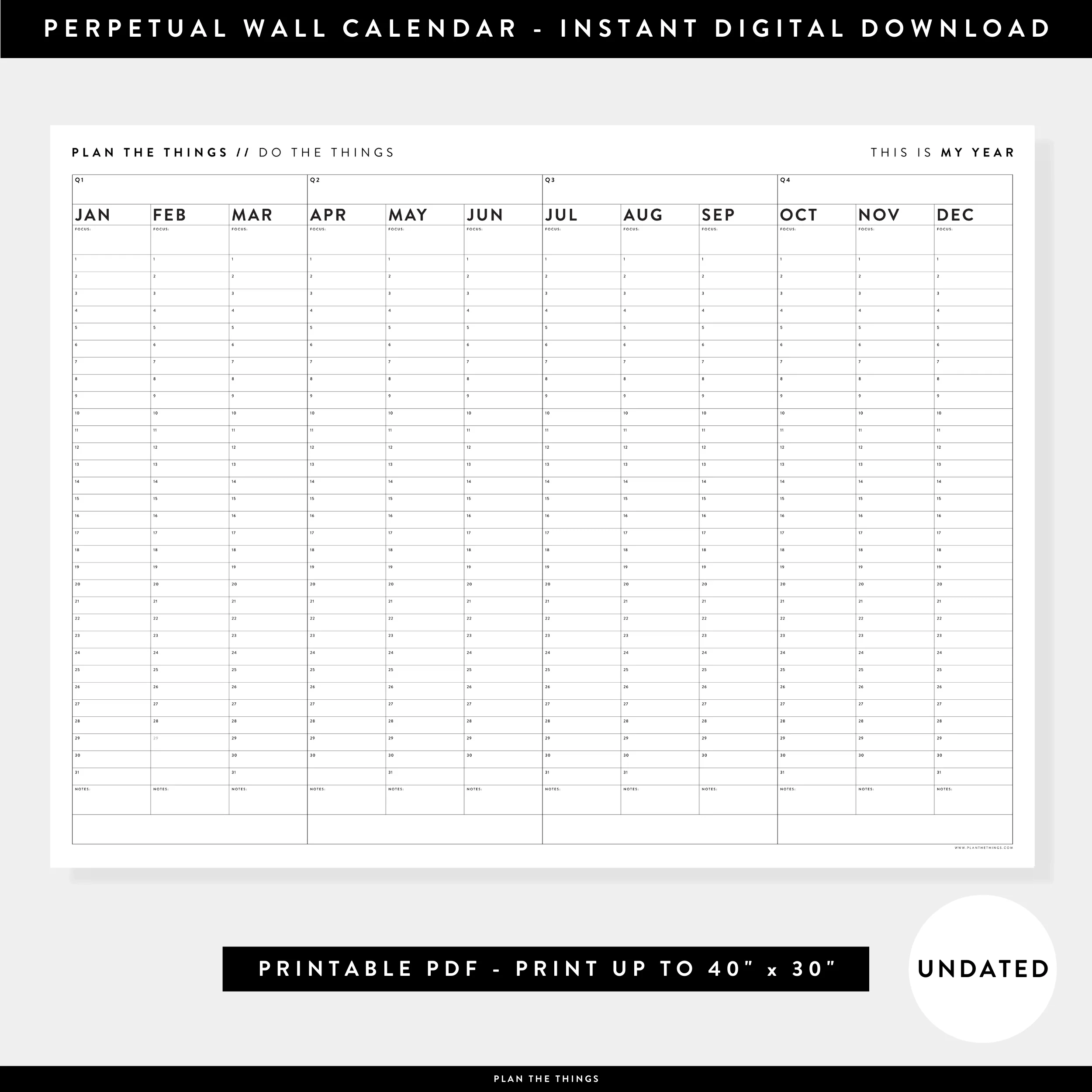 Printable Perpetual Calendar Chart