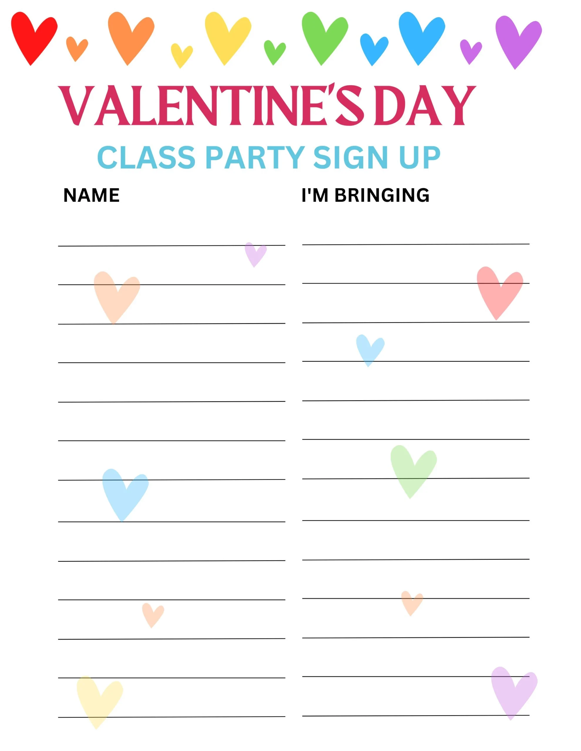 Free Valentine Class List Printables