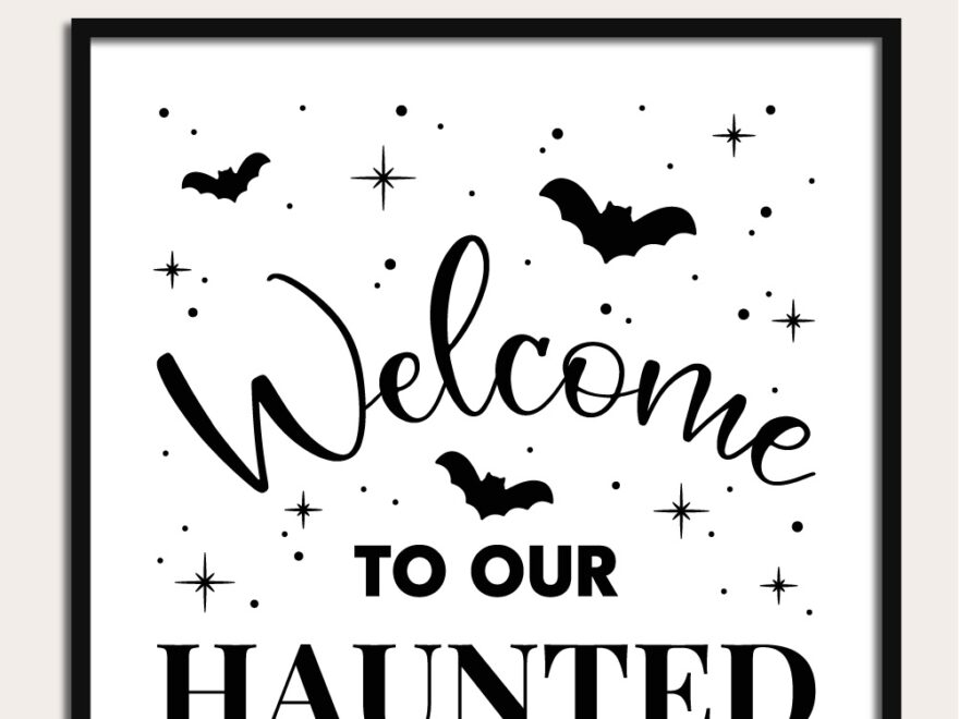 Printable Welcome To Our Haunted House Wall Art Chevron Lemon
