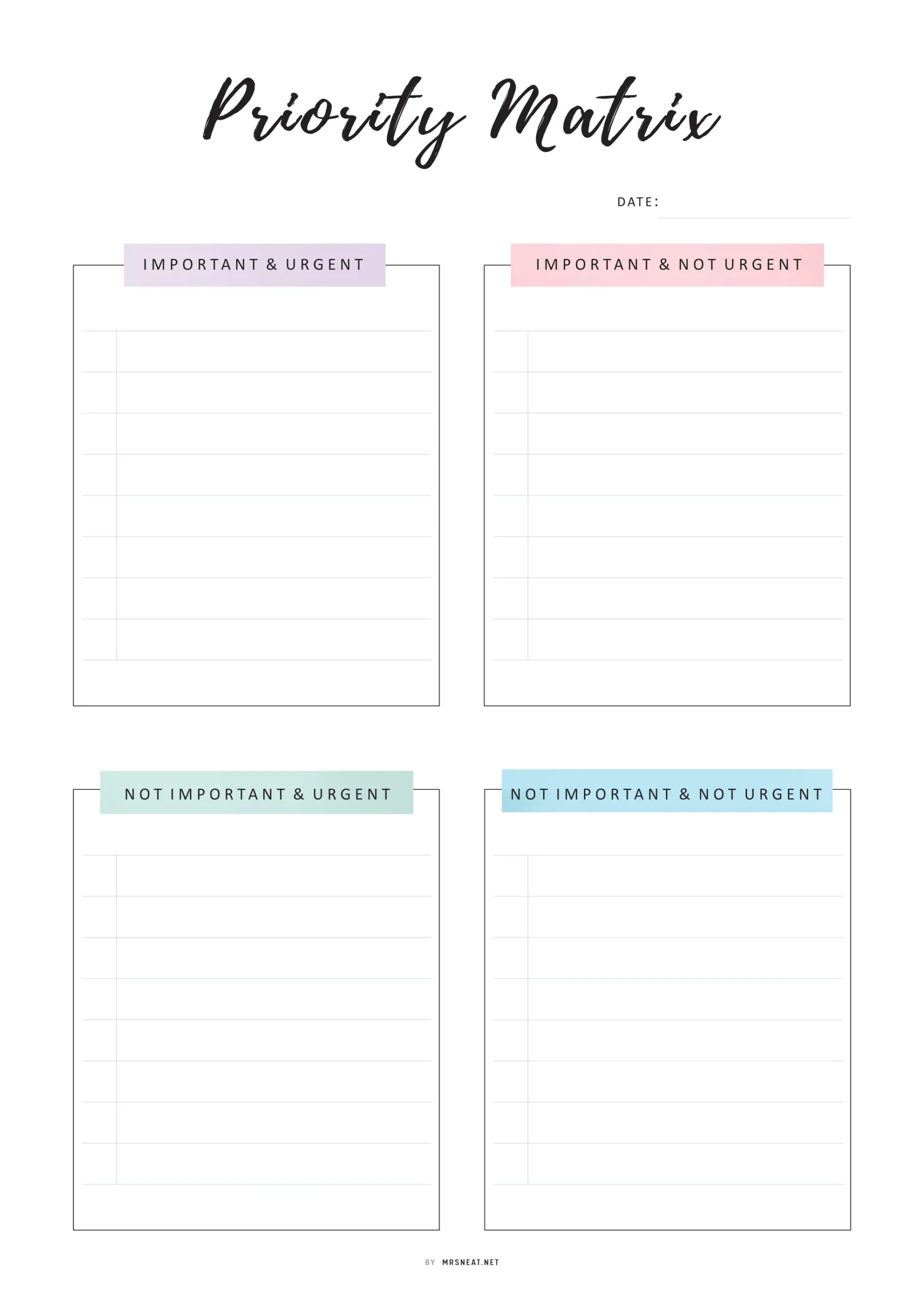 Priority Matrix And Planner Template M460 Mrsneat