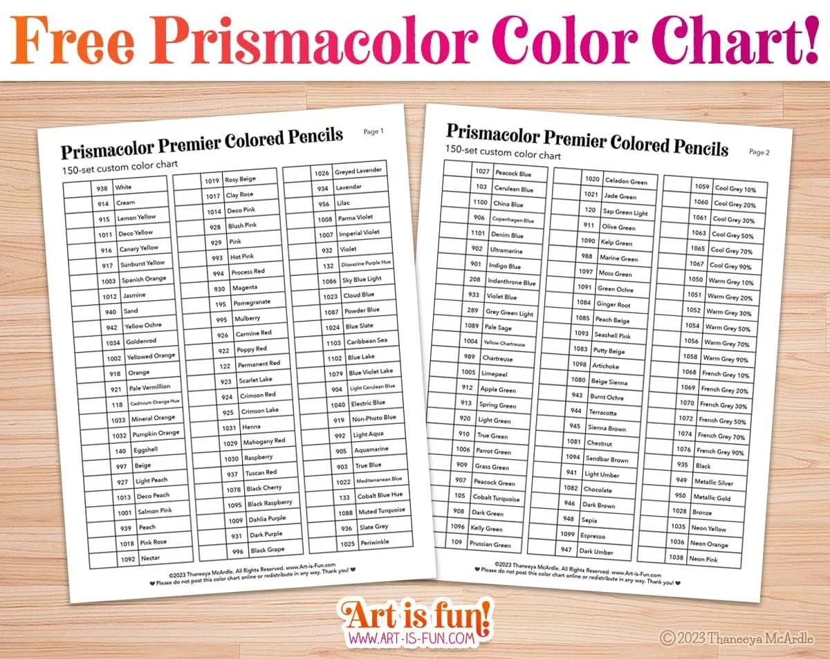 Printable Prismacolor 150 Color Chart