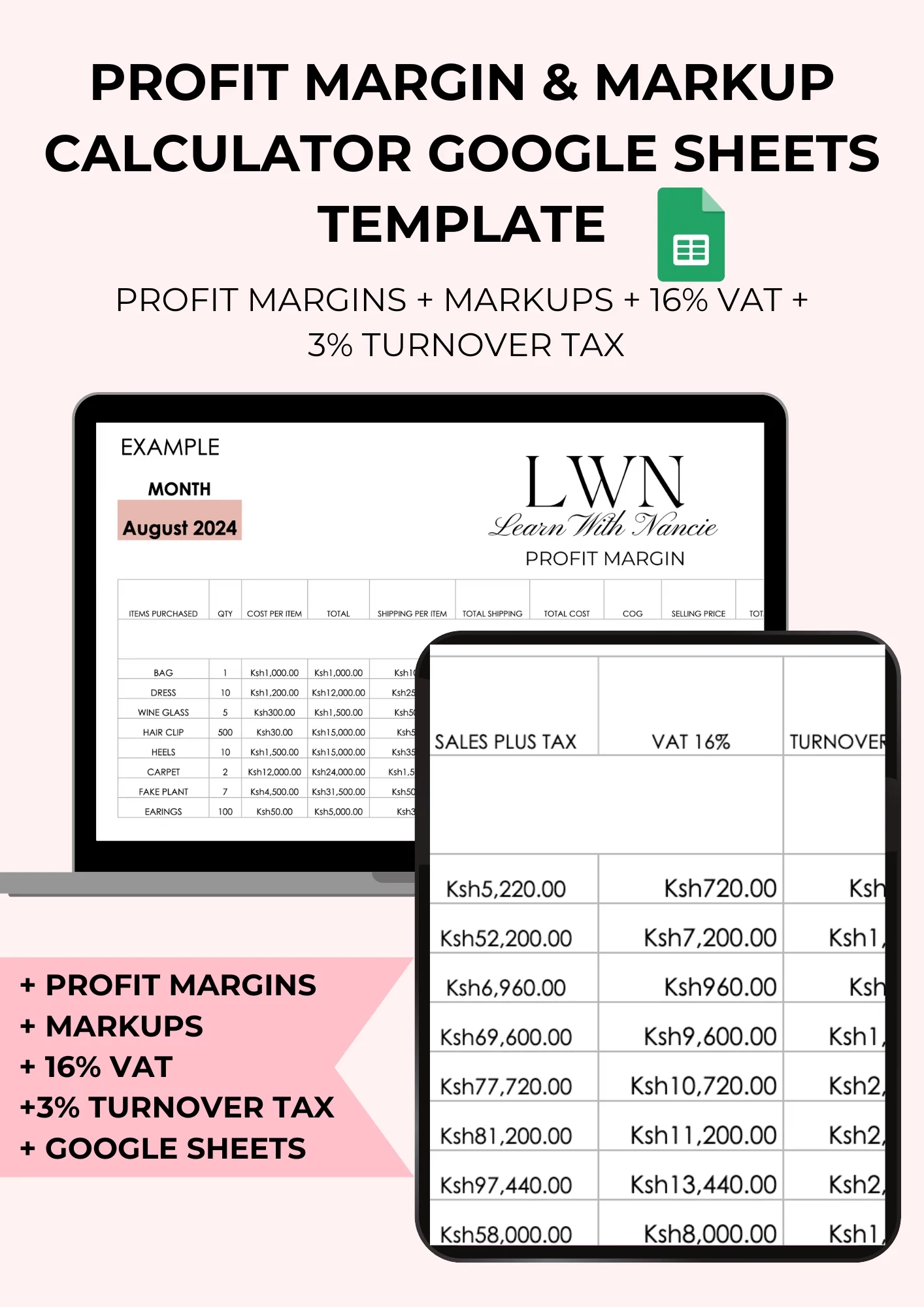 PROFIT MARGIN MARKUP CALCULATOR GOOGLE SHEETS TEMPLATE Learn With Nancie