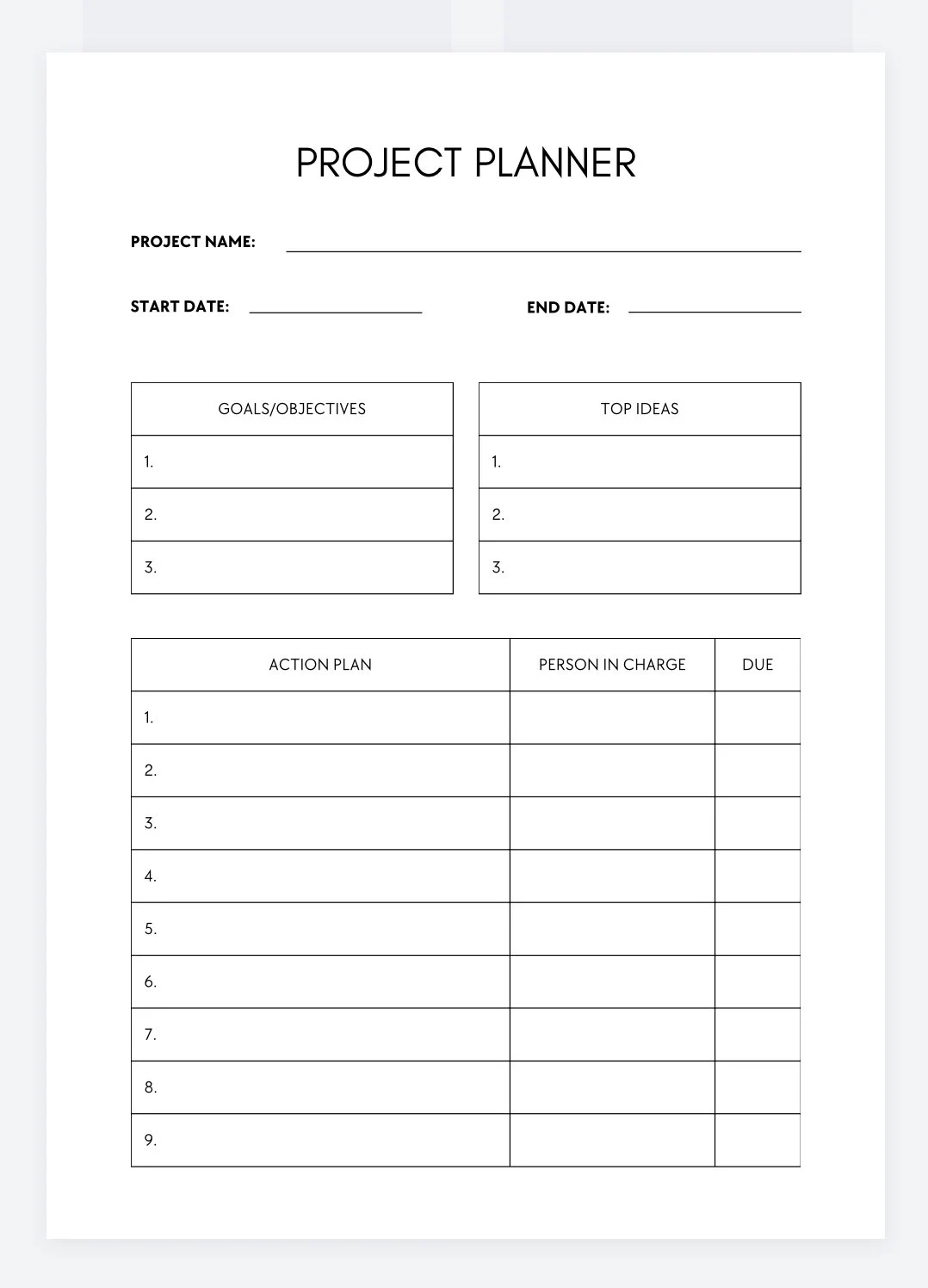 Next Action Printable Project Planner