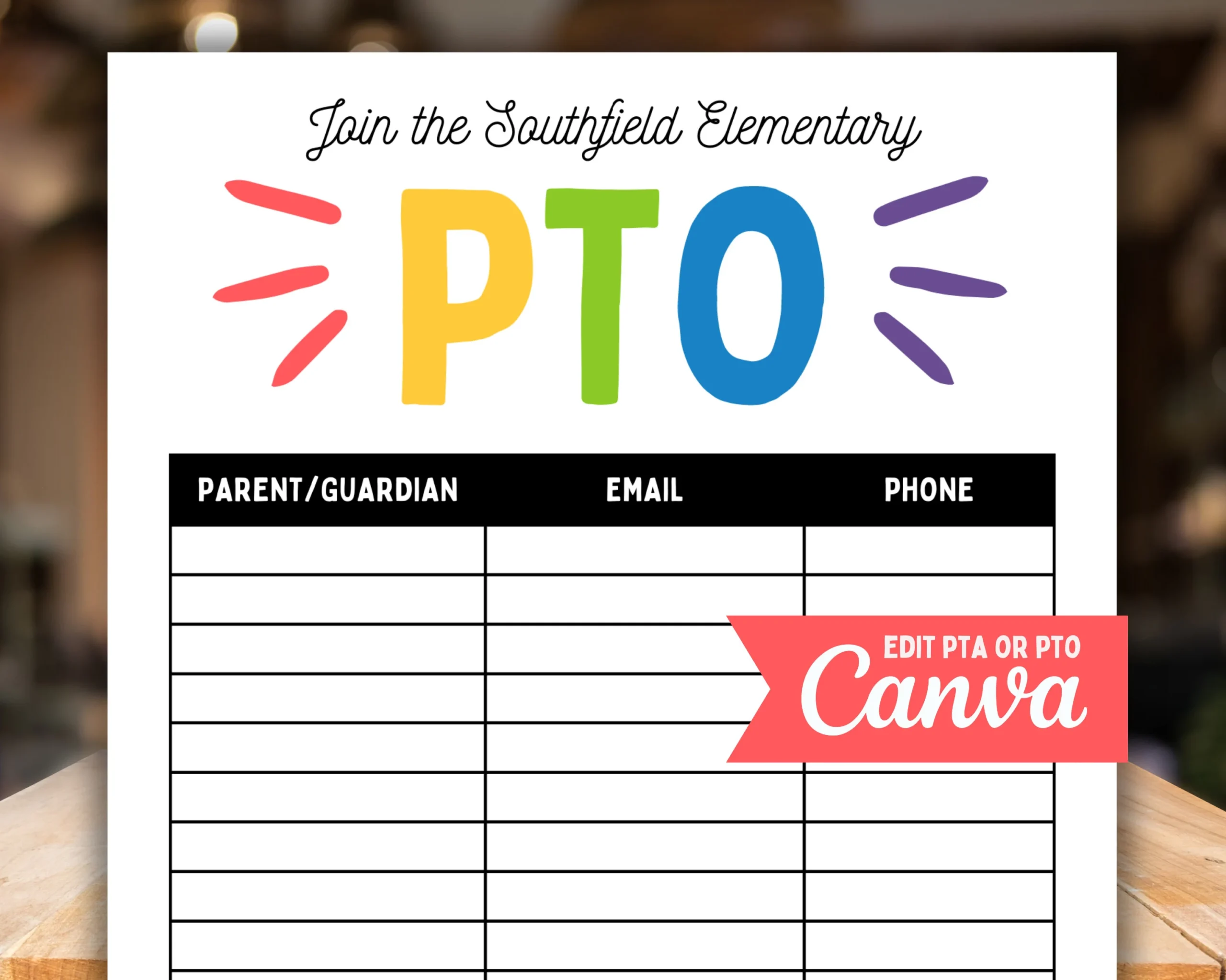 PTO Sign Up Sheet Editable Canva Template Edit For PTA Etsy