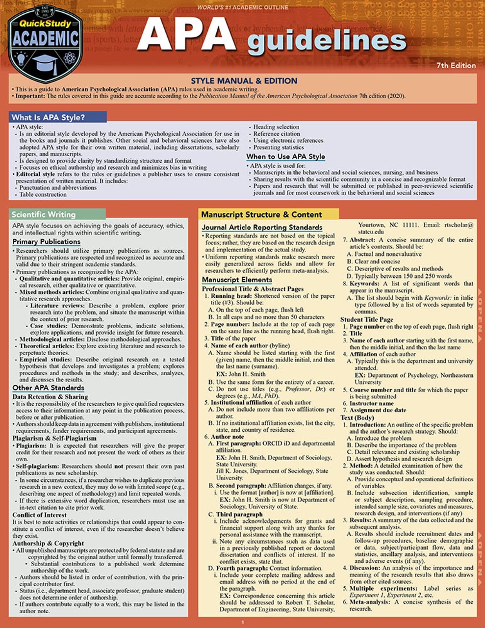 QuickStudy APA Guidelines Laminated Study Guide 9781423244097 